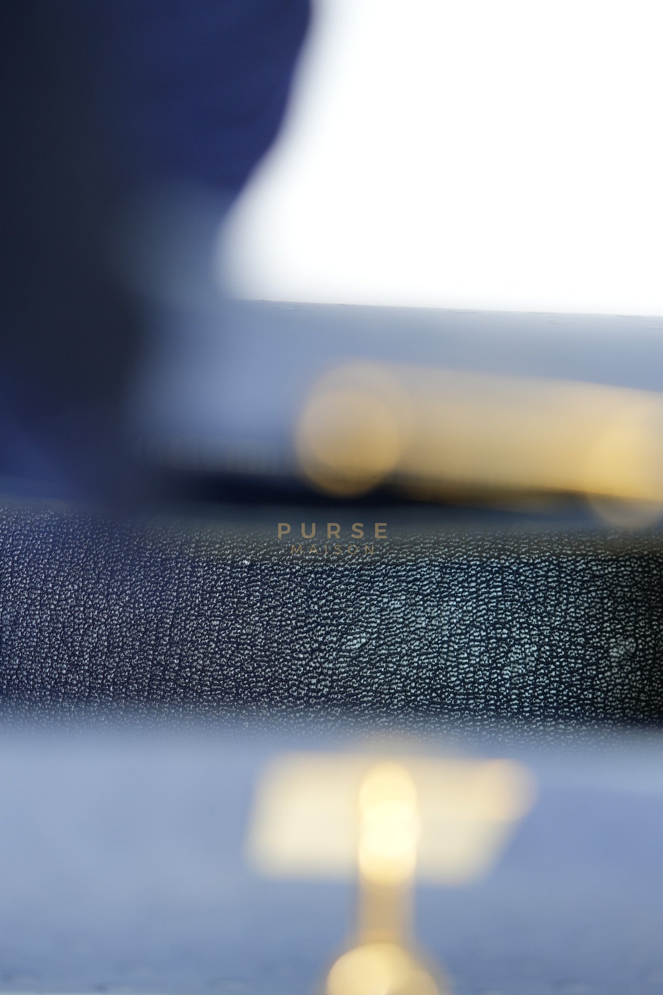 Kelly 28 Sellier in Blue Iris Ostrich Leather and Gold Hardware Stamp T (2015) | Purse Maison Luxury Bags Shop