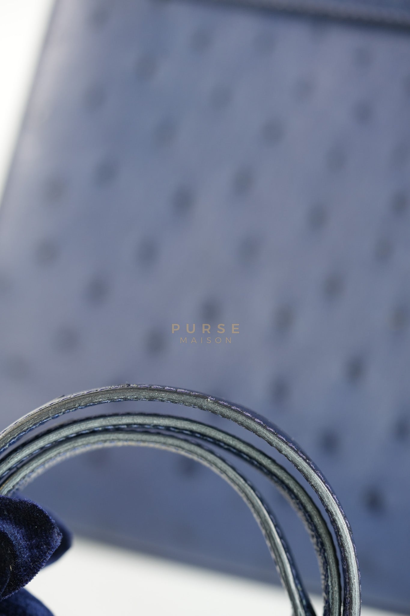 Kelly 28 Sellier in Blue Iris Ostrich Leather and Gold Hardware Stamp T (2015) | Purse Maison Luxury Bags Shop