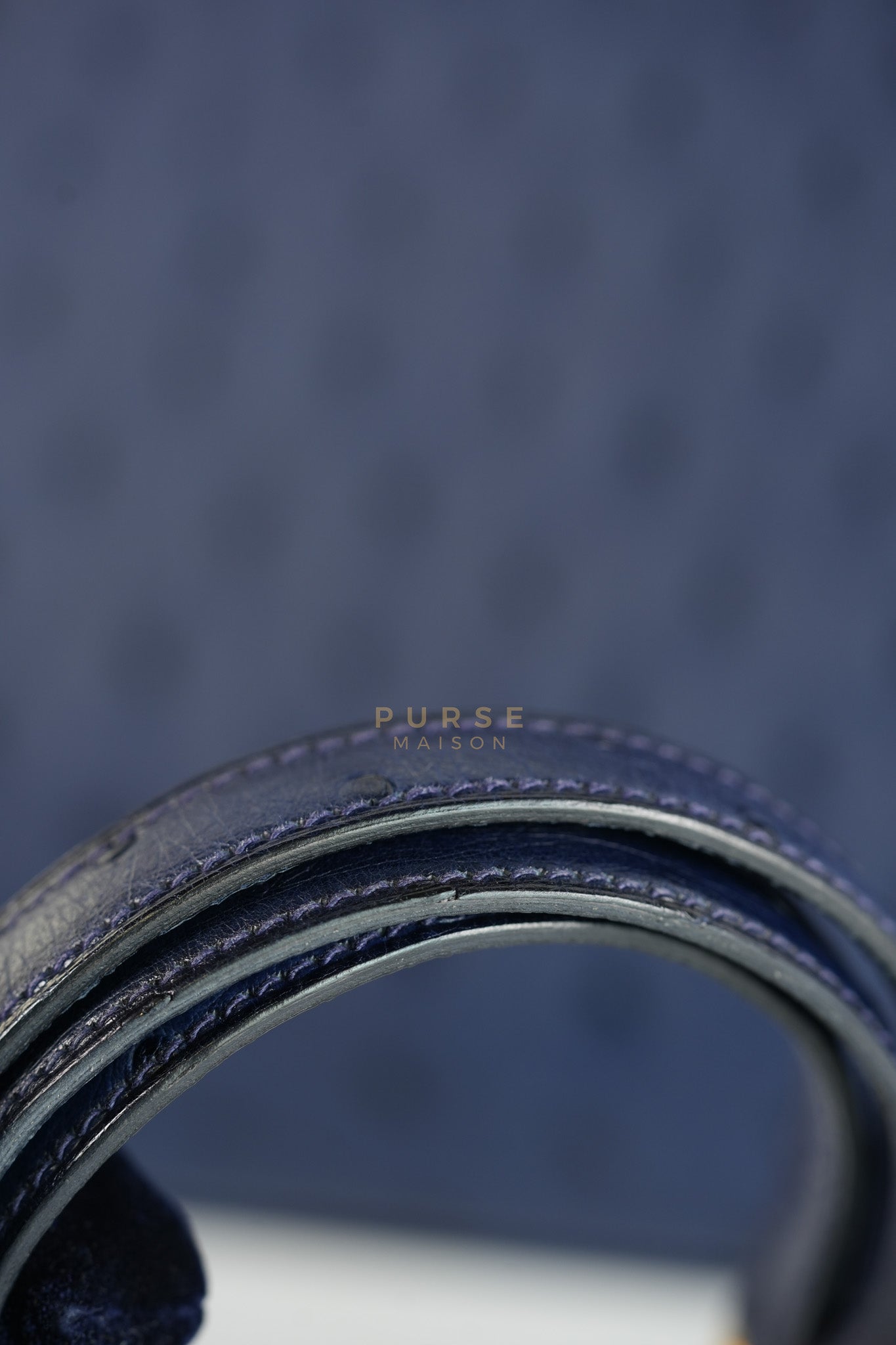 Kelly 28 Sellier in Blue Iris Ostrich Leather and Gold Hardware Stamp T (2015) | Purse Maison Luxury Bags Shop