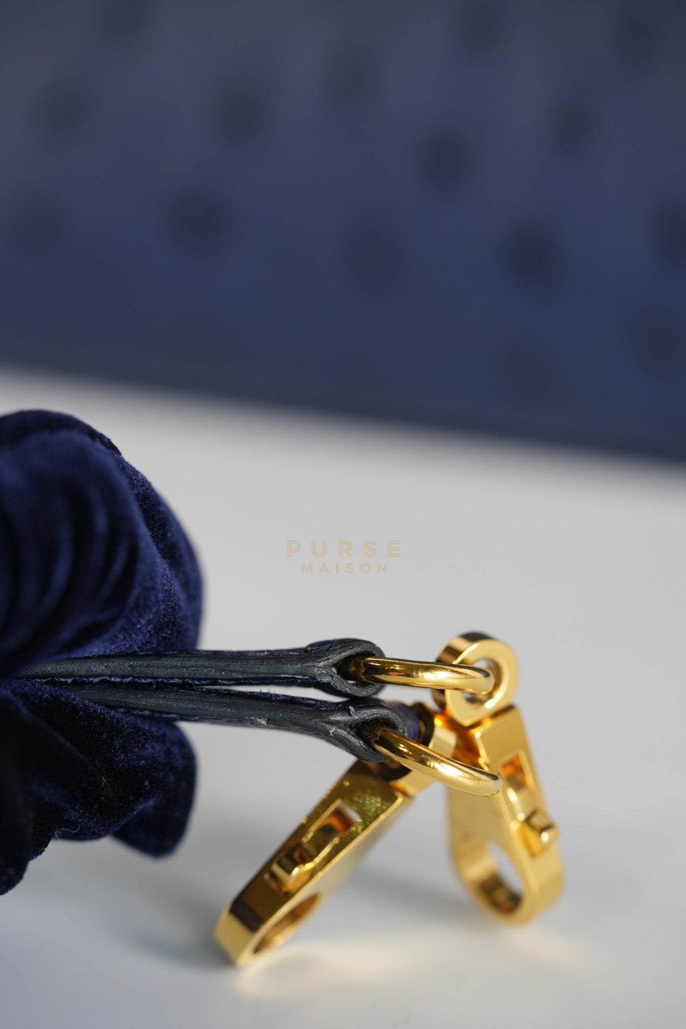 Kelly 28 Sellier in Blue Iris Ostrich Leather and Gold Hardware Stamp T (2015) | Purse Maison Luxury Bags Shop