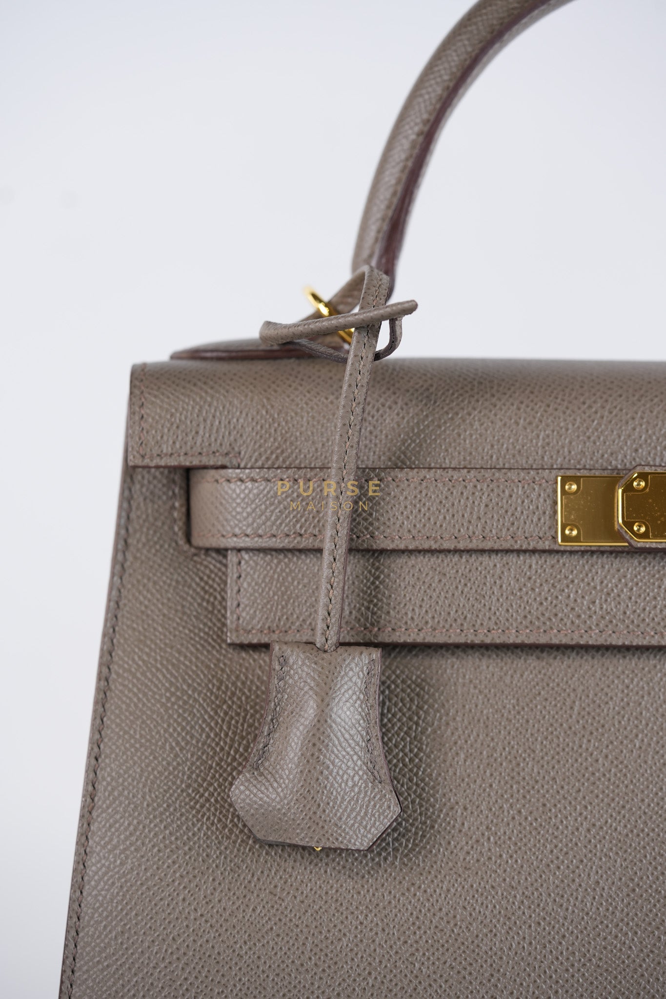 Kelly 28 Sellier in Etain Epsom Leather & Gold Hardware Stamp A (2017) | Purse Maison Luxury Bags Shop