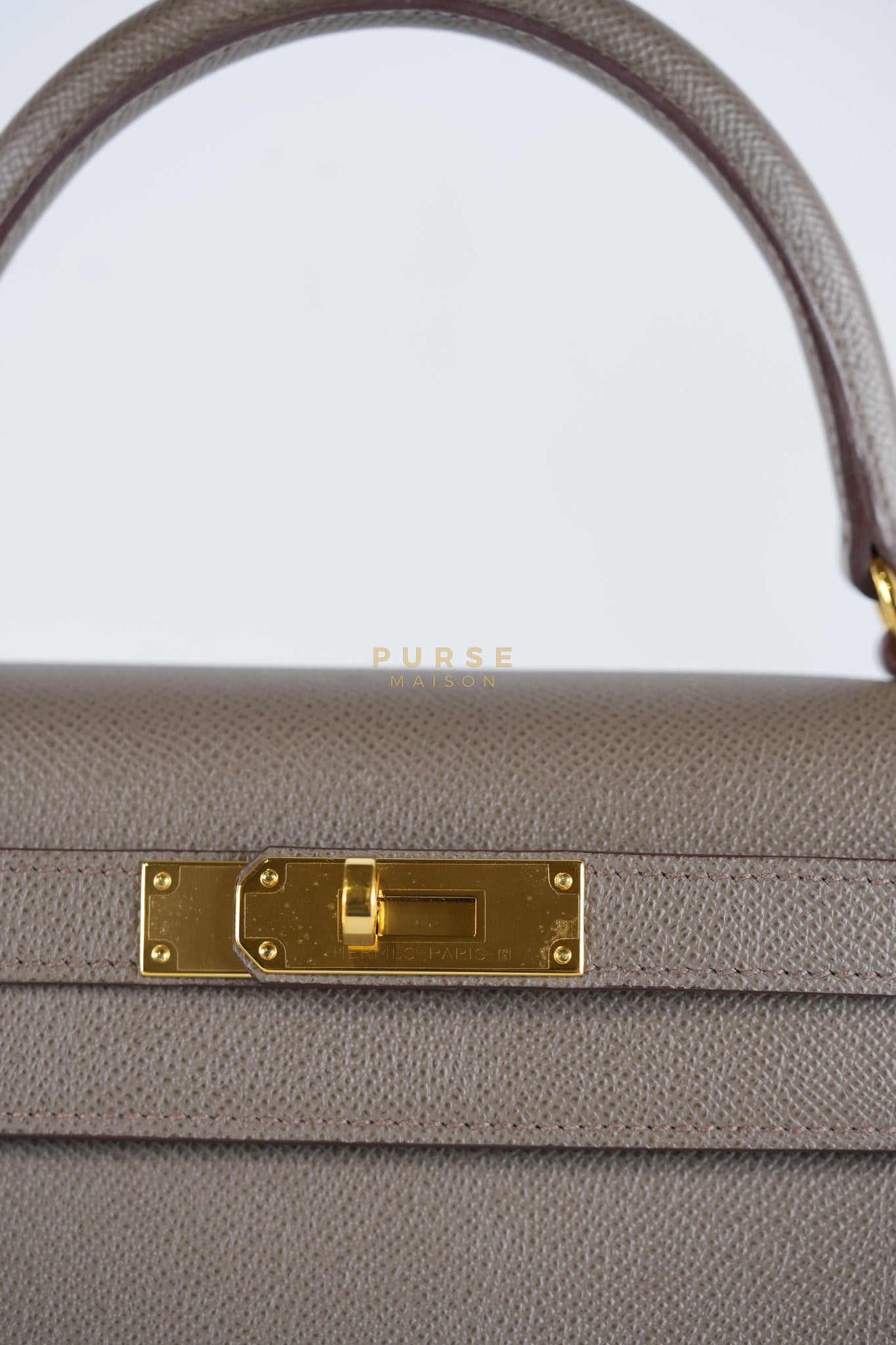 Kelly 28 Sellier in Etain Epsom Leather & Gold Hardware Stamp A (2017) | Purse Maison Luxury Bags Shop