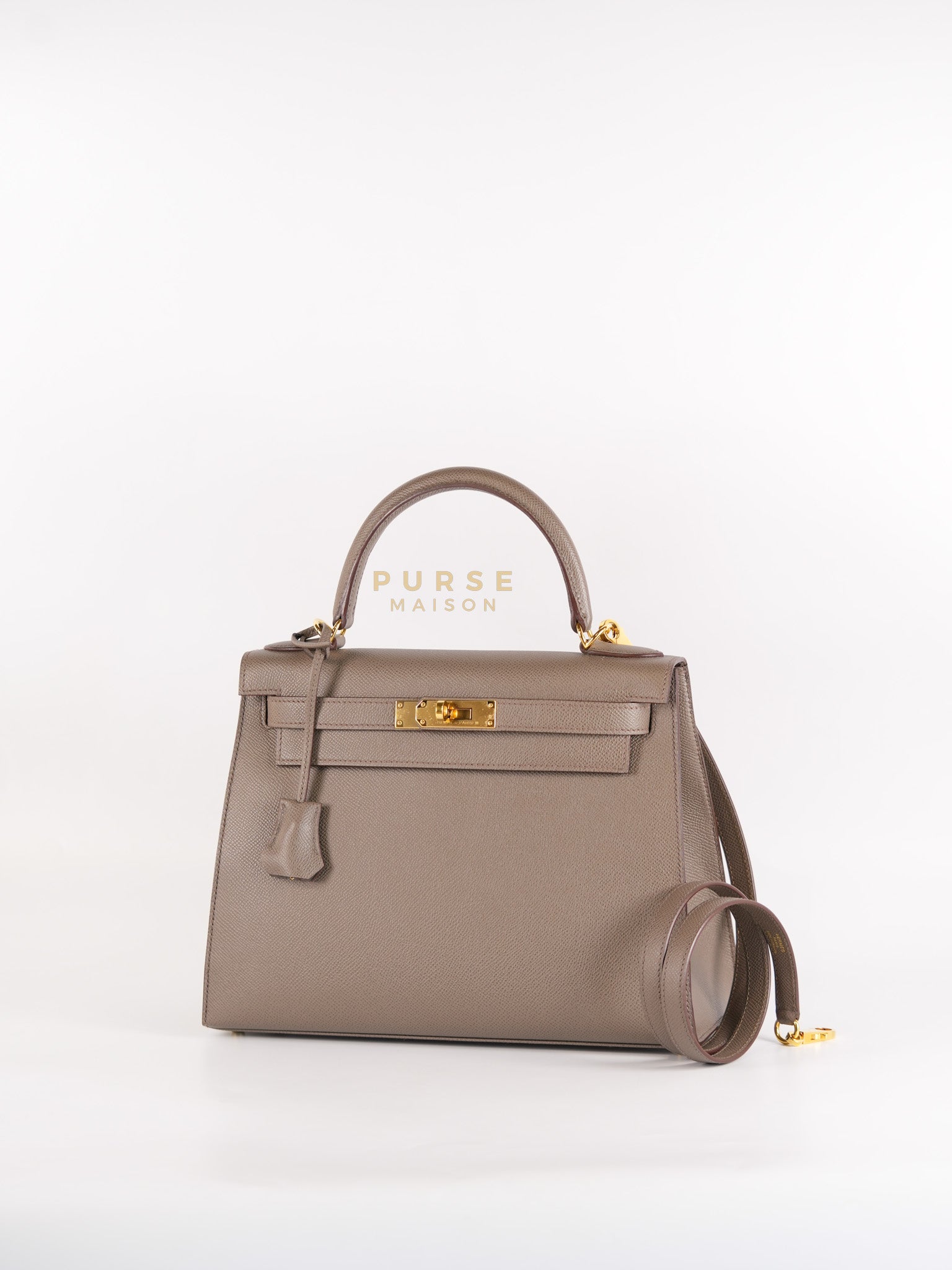 Kelly 28 Sellier in Etain Epsom Leather & Gold Hardware Stamp A (2017) | Purse Maison Luxury Bags Shop