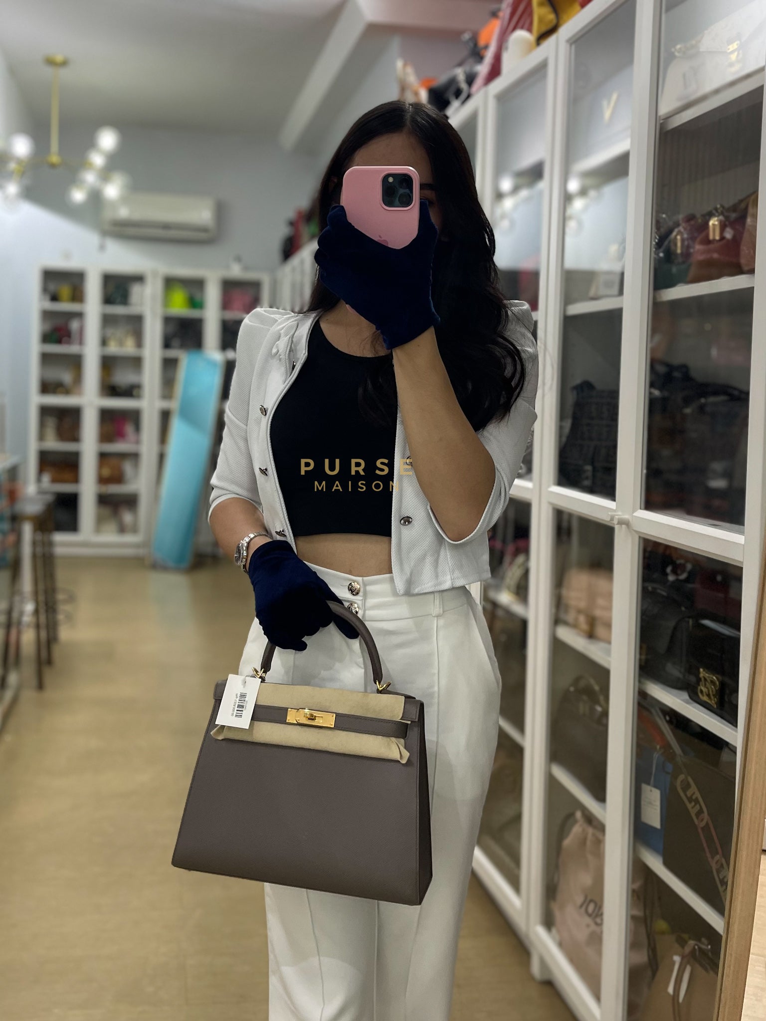 Kelly 28 Sellier in Etain Epsom Leather & Gold Hardware Stamp A (2017) | Purse Maison Luxury Bags Shop