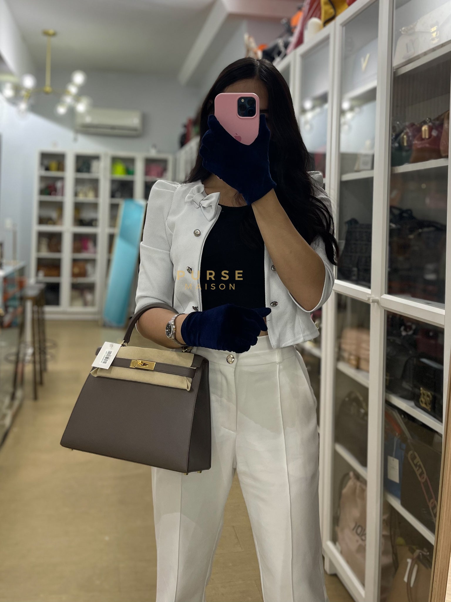 Kelly 28 Sellier in Etain Epsom Leather & Gold Hardware Stamp A (2017) | Purse Maison Luxury Bags Shop