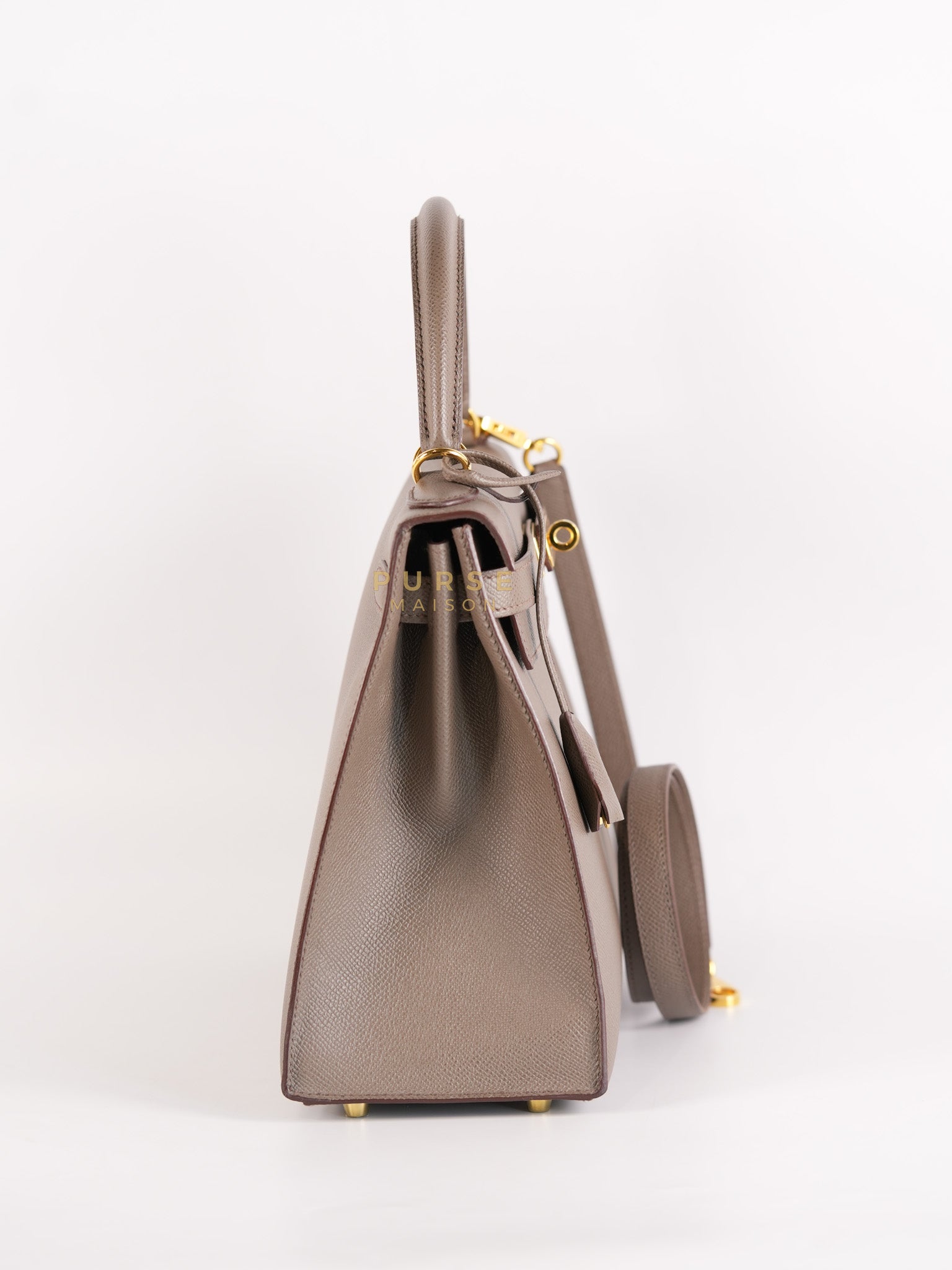 Kelly 28 Sellier in Etain Epsom Leather & Gold Hardware Stamp A (2017) | Purse Maison Luxury Bags Shop