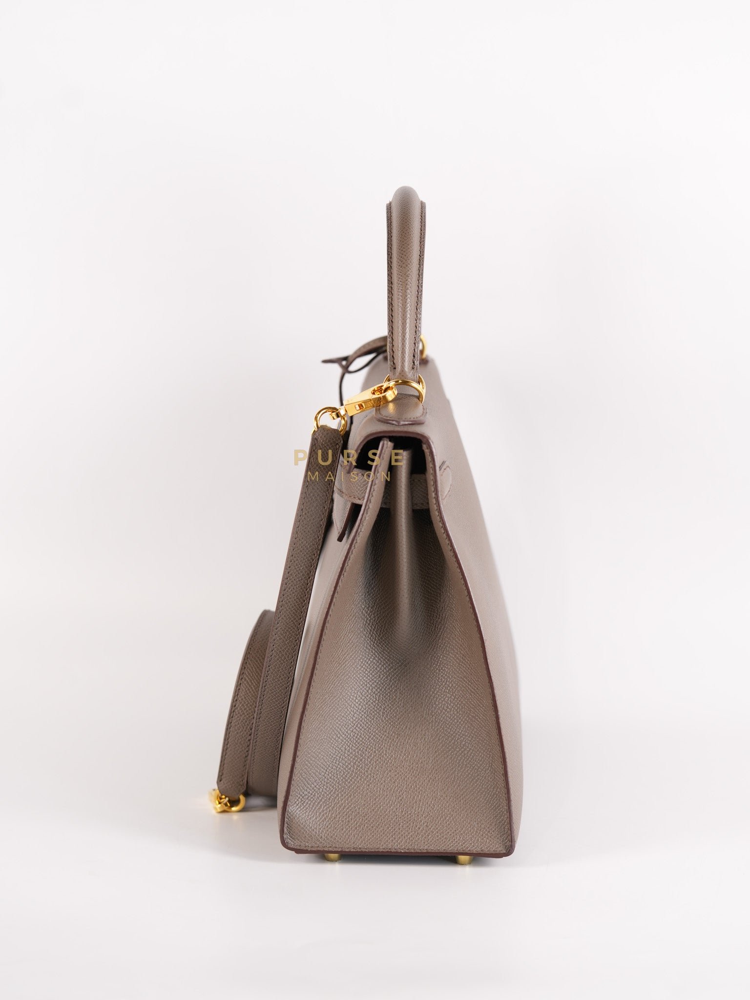 Kelly 28 Sellier in Etain Epsom Leather & Gold Hardware Stamp A (2017) | Purse Maison Luxury Bags Shop