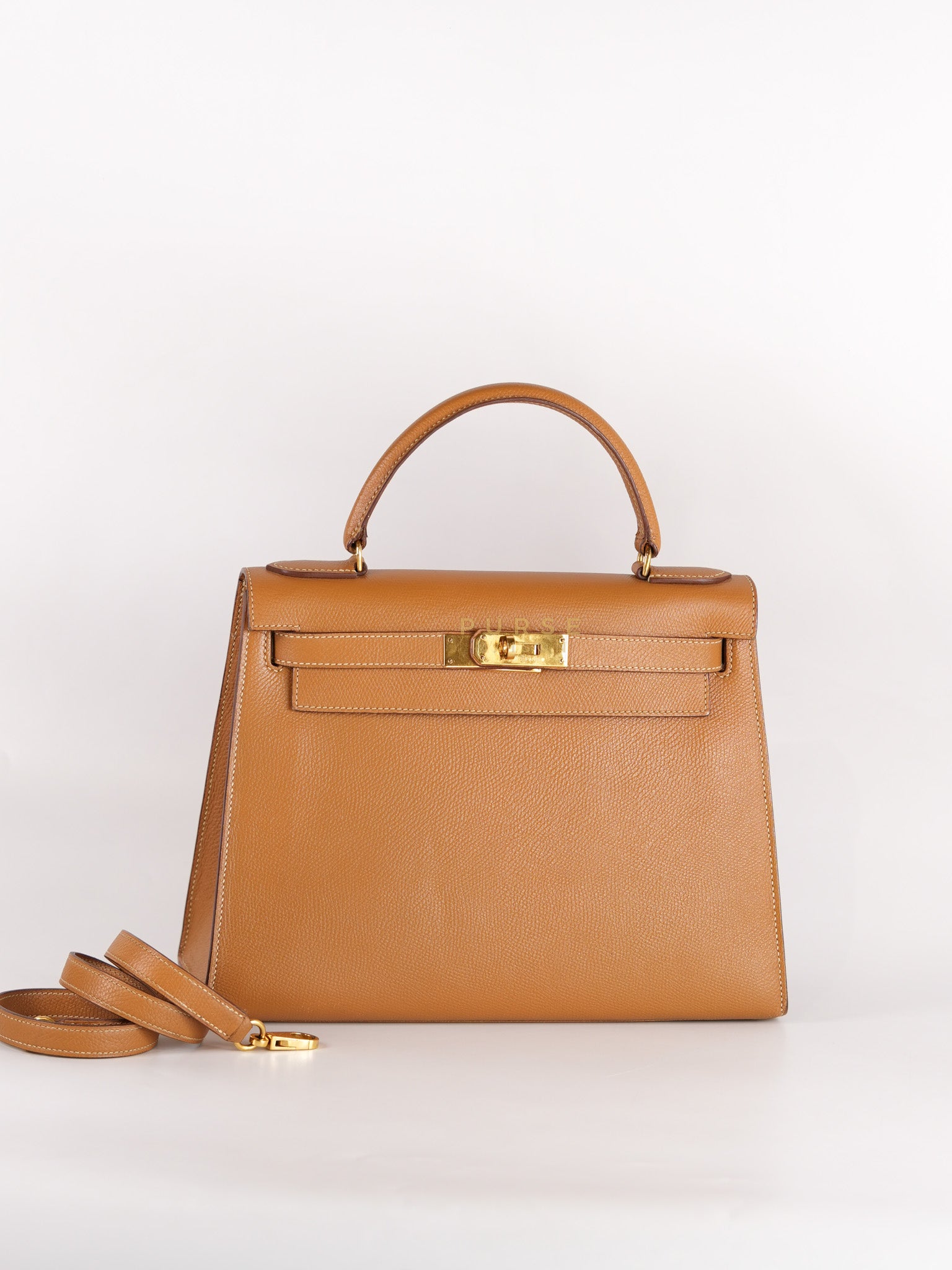 Kelly 28 Sellier in Gold Epsom Leather Gold Hardware Stamp W Circle(1993) | Purse Maison Luxury Bags Shop