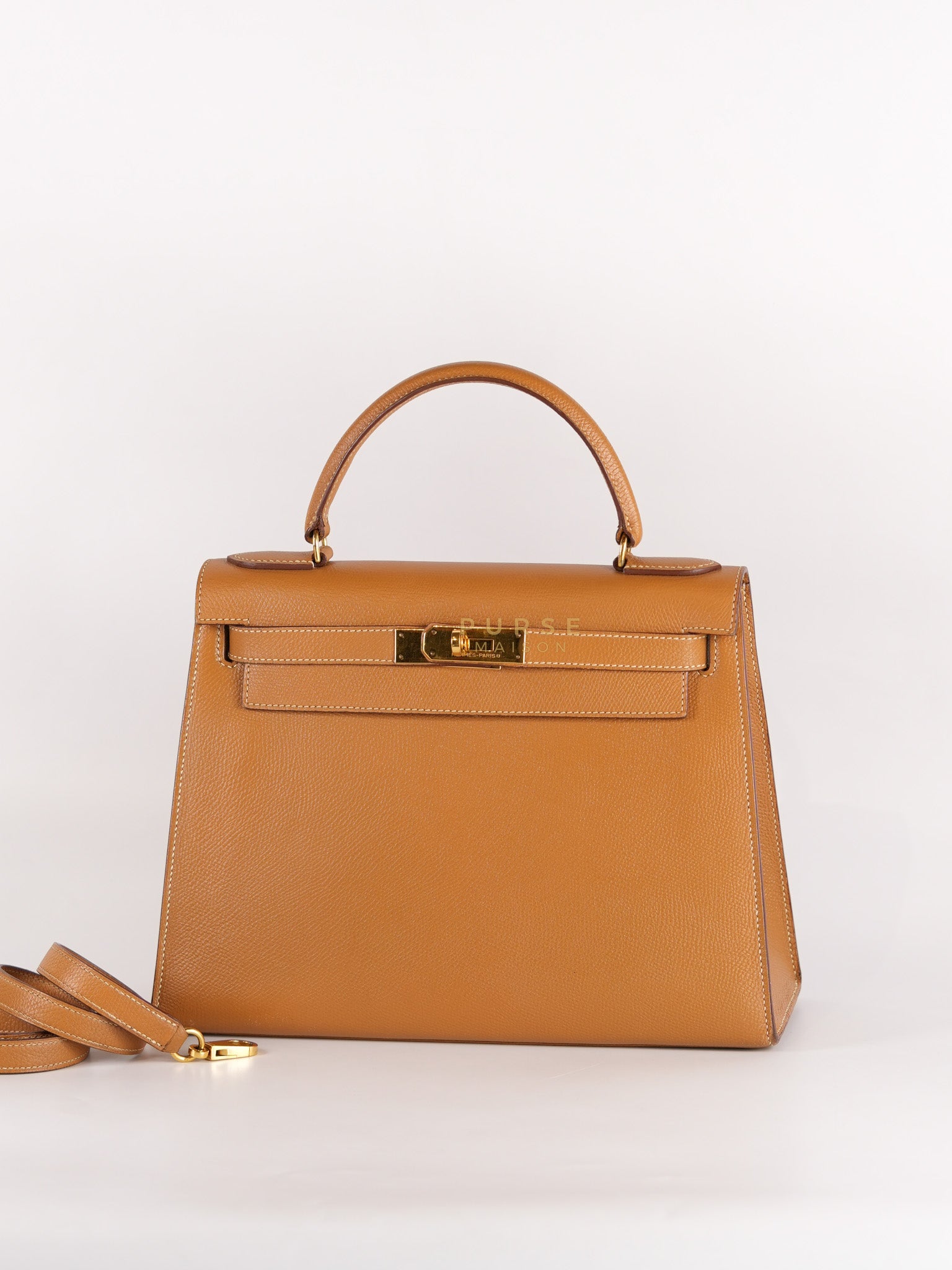 Kelly 28 Sellier in Gold Epsom Leather Gold Hardware Stamp W Circle(1993) | Purse Maison Luxury Bags Shop