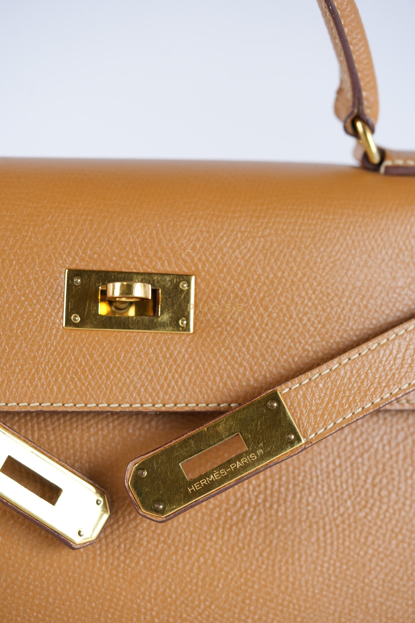 Kelly 28 Sellier in Gold Epsom Leather Gold Hardware Stamp W Circle(1993) | Purse Maison Luxury Bags Shop