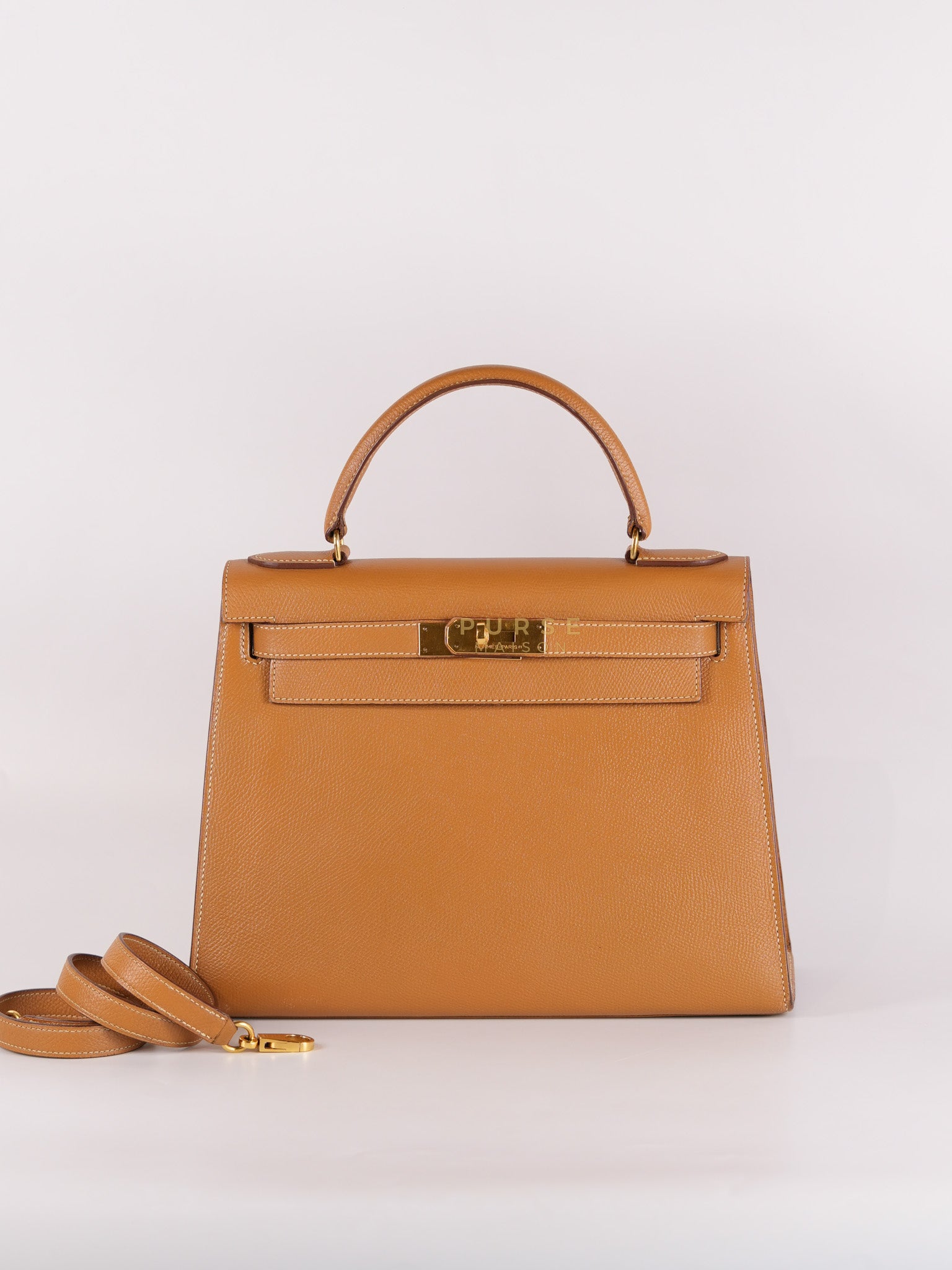 Kelly 28 Sellier in Gold Epsom Leather Gold Hardware Stamp W Circle(1993) | Purse Maison Luxury Bags Shop