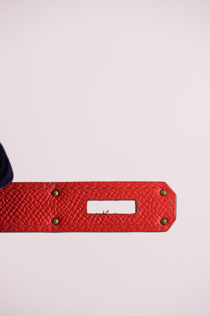 Kelly 28 Sellier in Rouge Coeur/Rose Extreme/Blue Zanzibar Epsom Leather and Palladium Hardware Stamp Z (2021) | Purse Maison Luxury Bags Shop