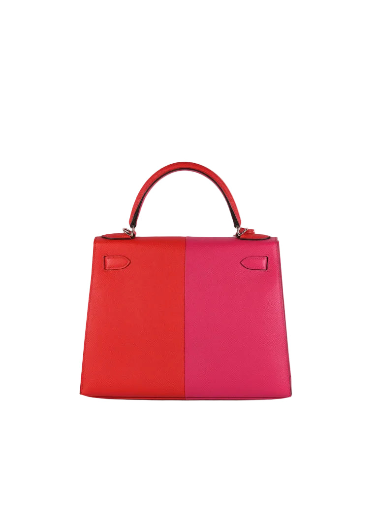 Kelly 28 Sellier in Rouge Coeur/Rose Extreme/Blue Zanzibar Epsom Leather and Palladium Hardware Stamp Z (2021) | Purse Maison Luxury Bags Shop