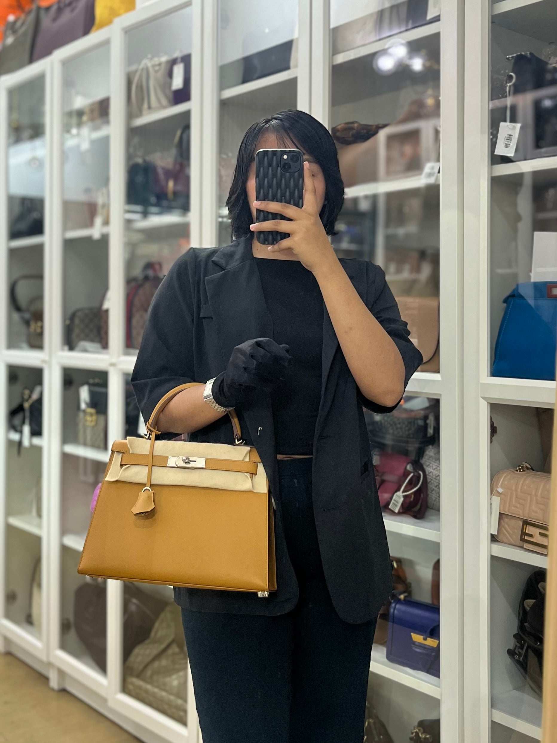 Kelly 28 Sellier in Sesame Epsom Leather Palladium Hardware Stamp Y (2020) | Purse Maison Luxury Bags Shop