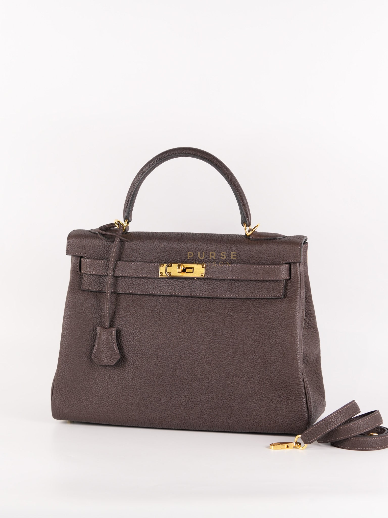 Kelly 32 Chocolate Togo Leather Gold Hardware Stamp D (2019) | Purse Maison Luxury Bags Shop