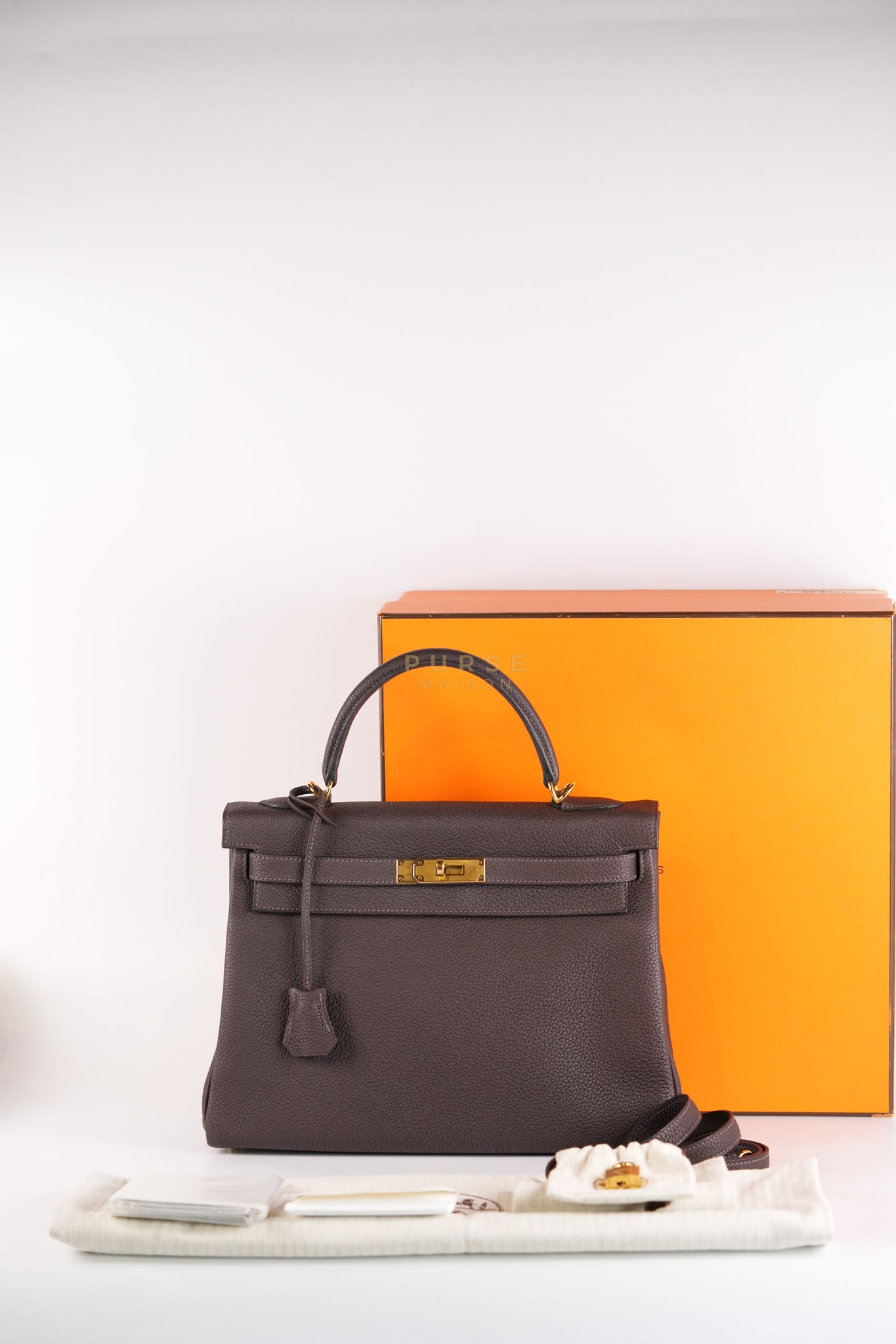 Kelly 32 Chocolate Togo Leather Gold Hardware Stamp D (2019) | Purse Maison Luxury Bags Shop