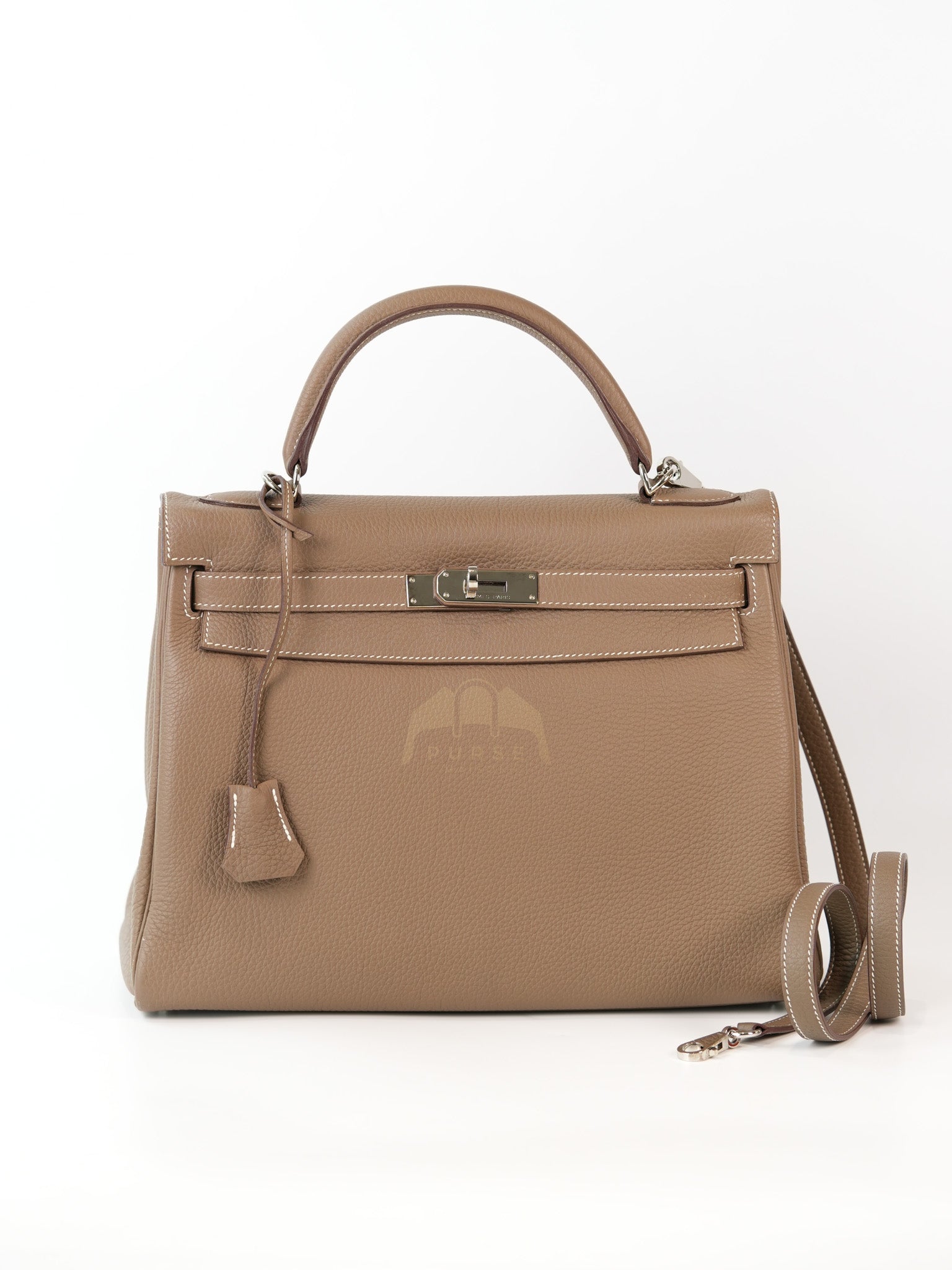 Kelly 32 Etoupe in Togo Leather and Palladium Hardware Stamp Square Q (2013) | Purse Maison Luxury Bags Shop