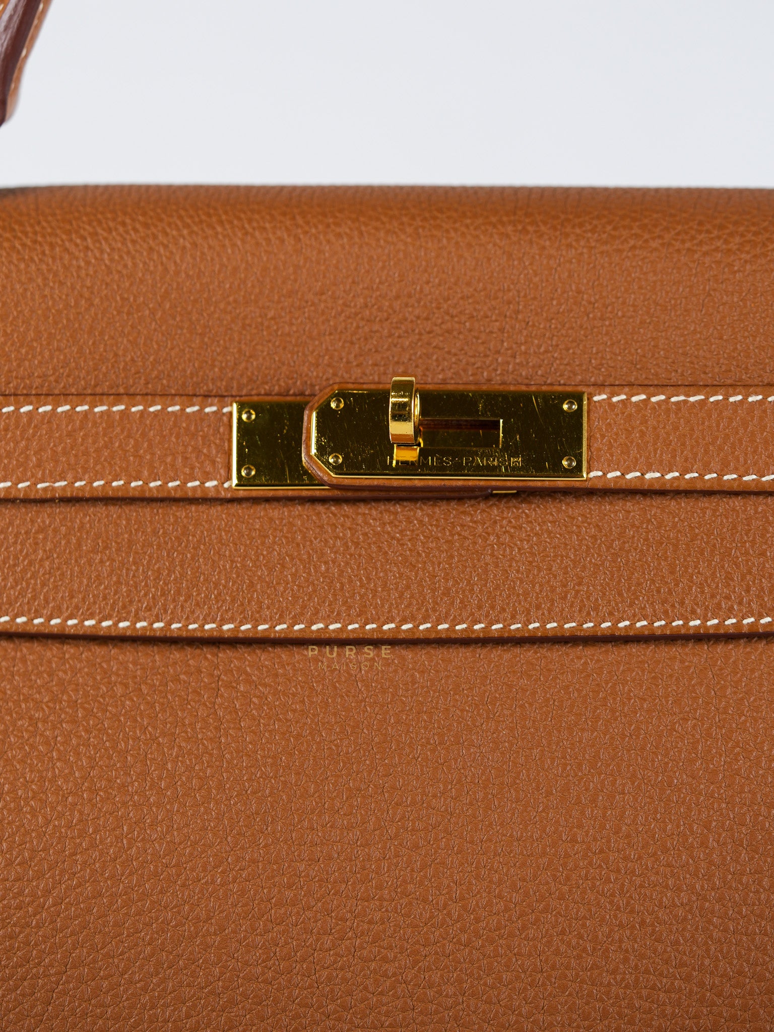 Kelly 32 Gold on Gold Clemence Leather Stamp X (2016) | Purse Maison Luxury Bags Shop