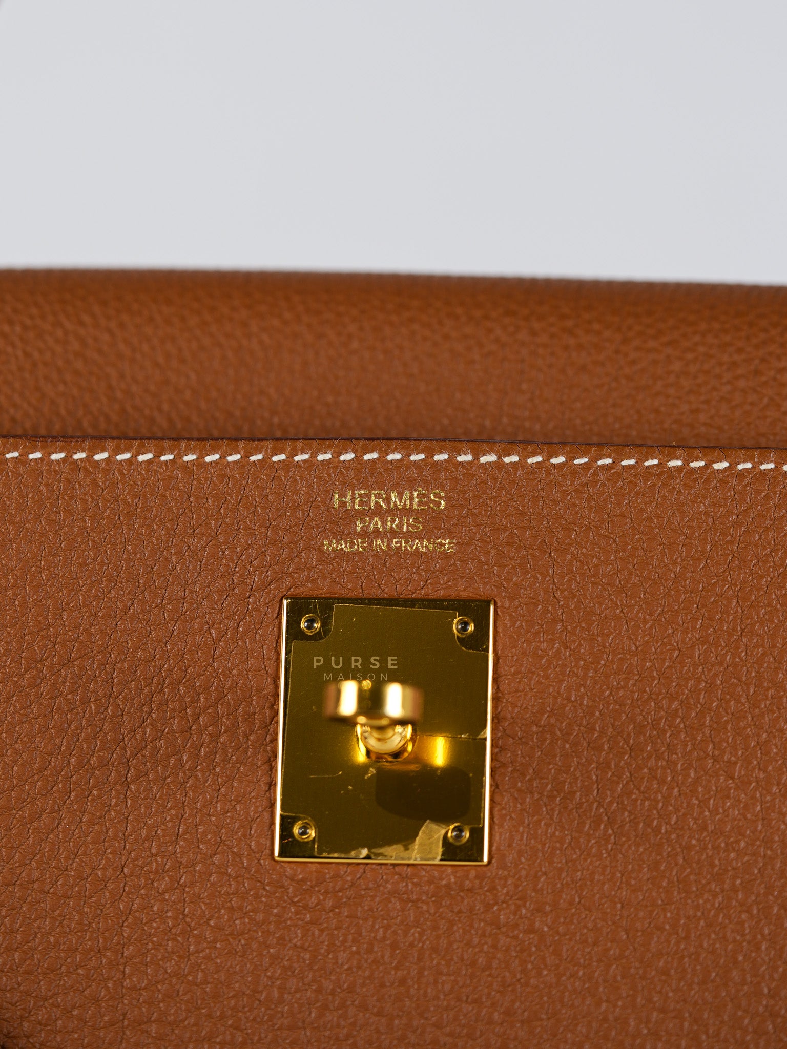 Kelly 32 Gold on Gold Clemence Leather Stamp X (2016) | Purse Maison Luxury Bags Shop