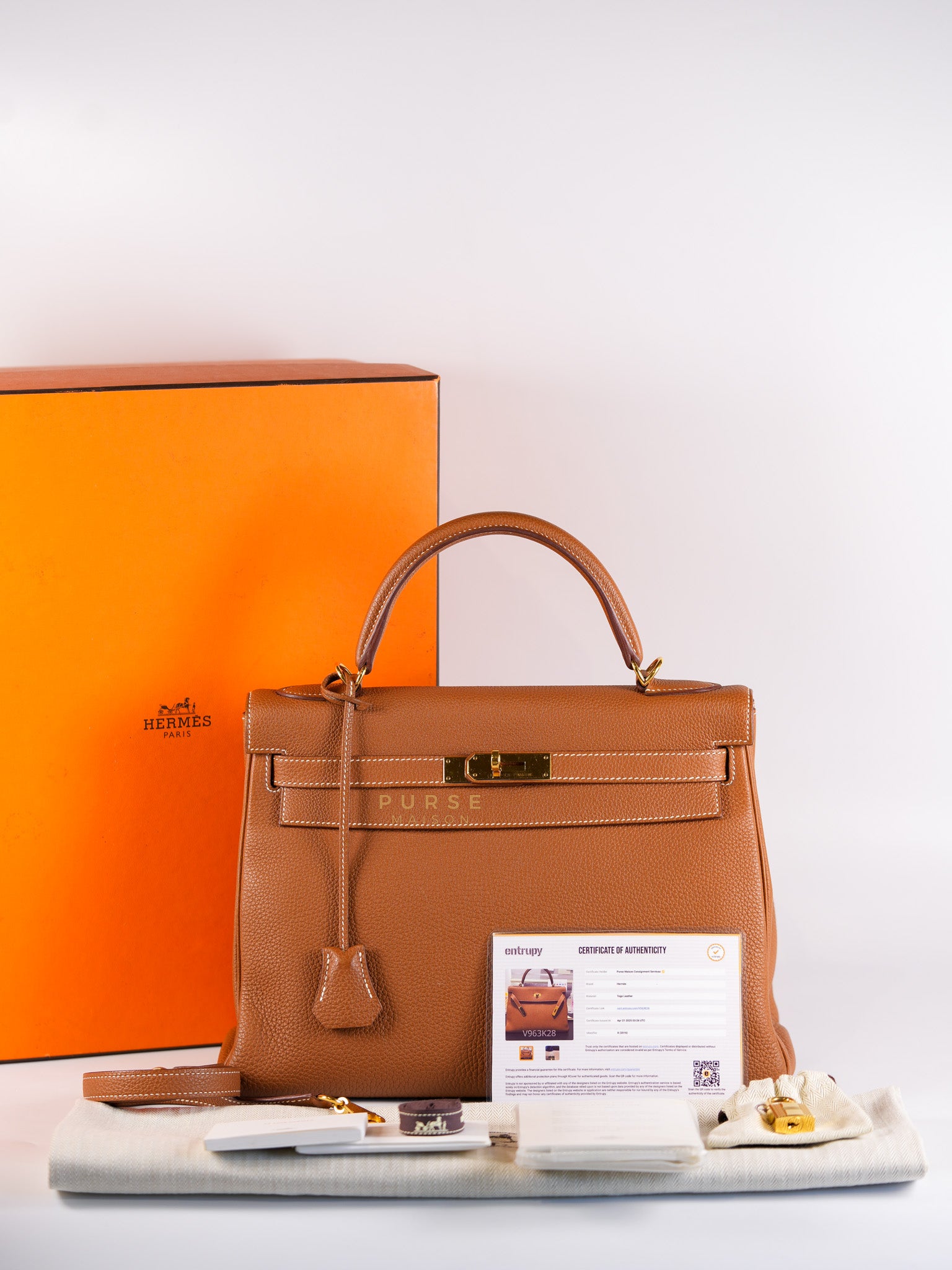 Kelly 32 Gold on Gold Clemence Leather Stamp X (2016) | Purse Maison Luxury Bags Shop