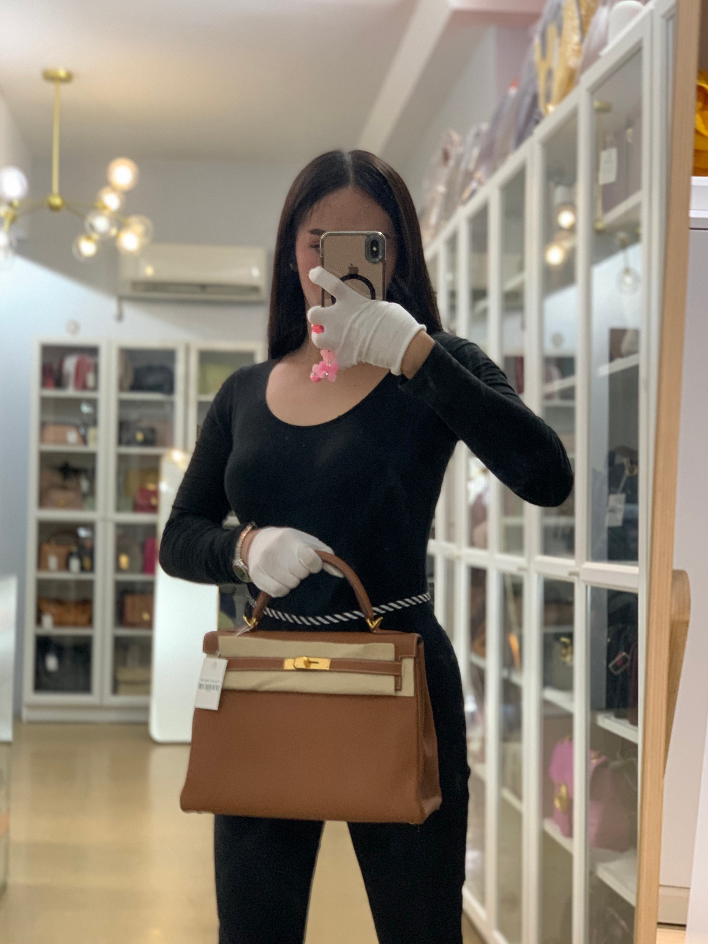 Kelly 32 Gold on Gold Clemence Leather Stamp X (2016) | Purse Maison Luxury Bags Shop