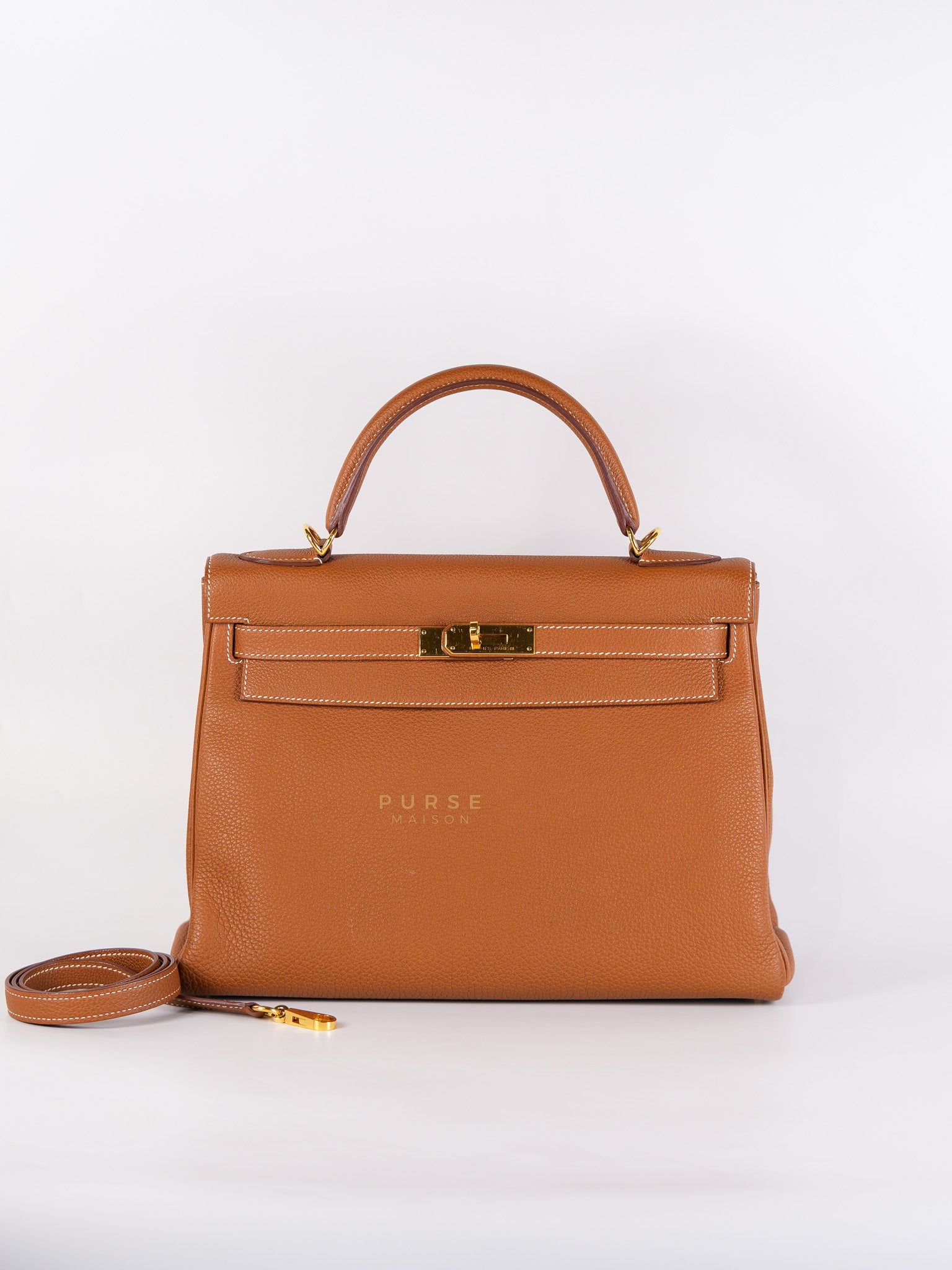 Kelly 32 Gold on Gold Clemence Leather Stamp X (2016) | Purse Maison Luxury Bags Shop