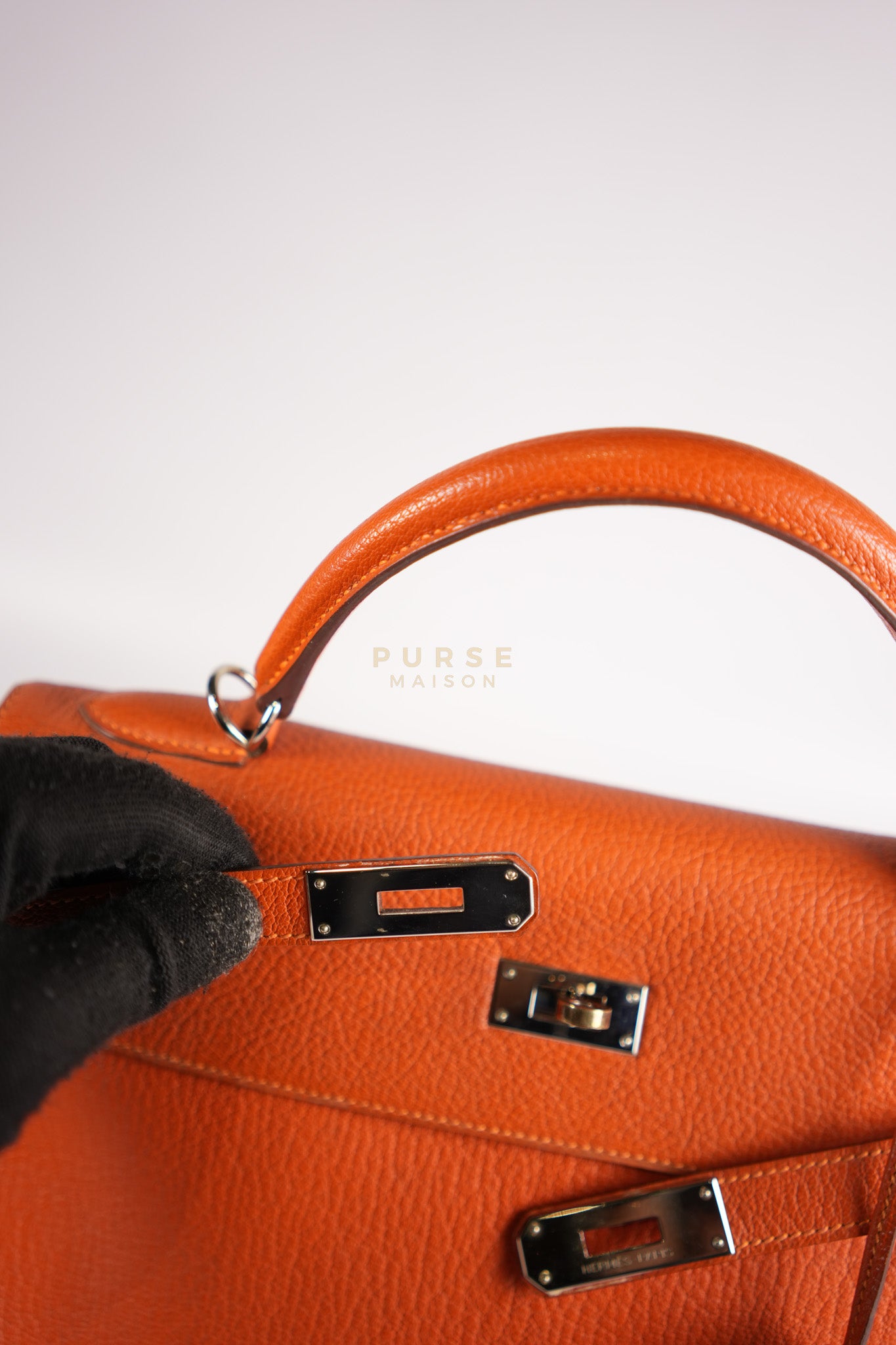 Kelly 32 in Orange Togo Leather Palladium Hardware Stamp M Square(2009) | Purse Maison Luxury Bags Shop