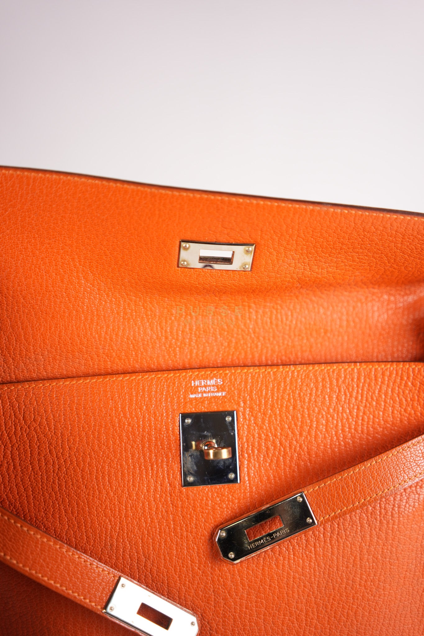 Kelly 32 in Orange Togo Leather Palladium Hardware Stamp M Square(2009) | Purse Maison Luxury Bags Shop