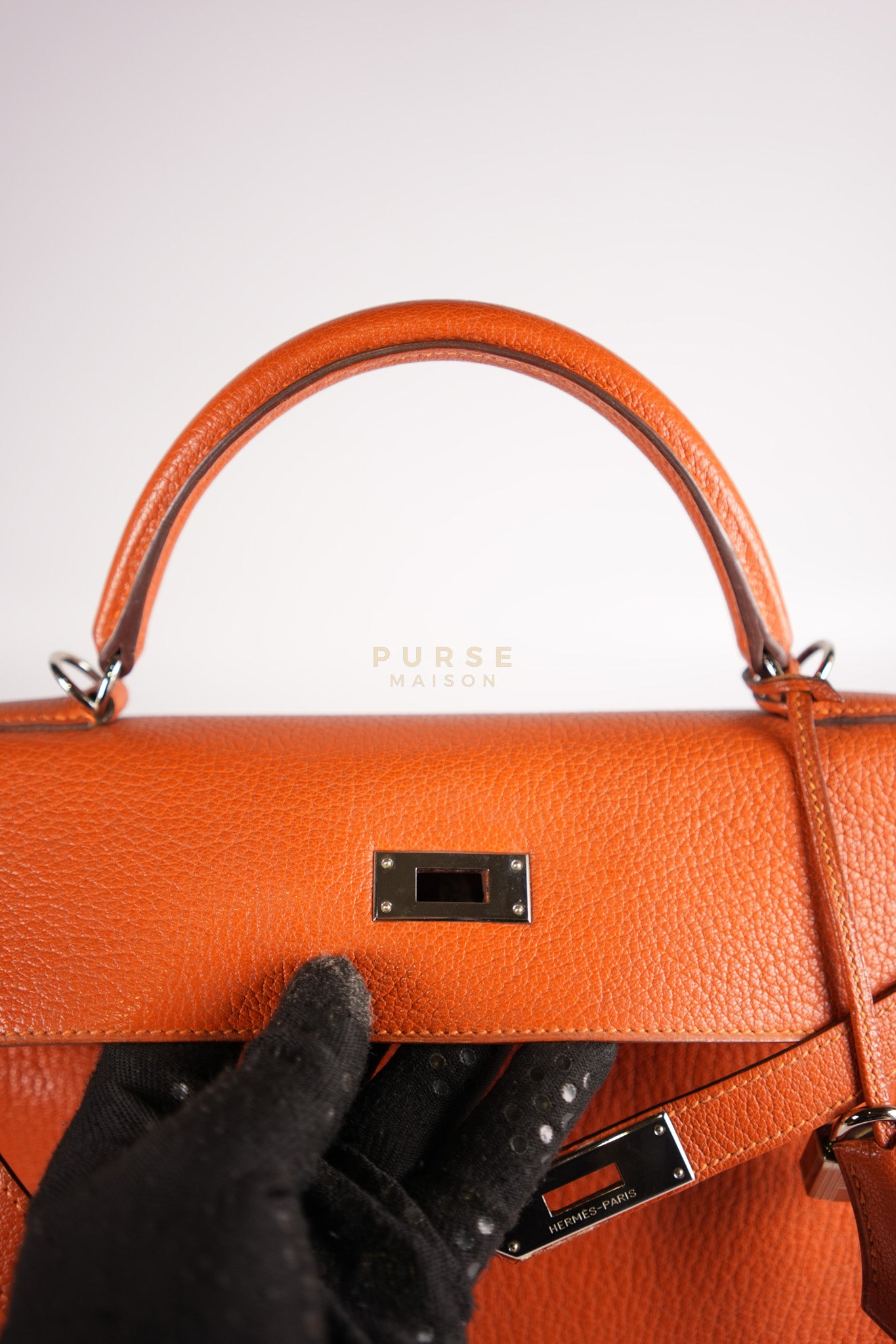 Kelly 32 in Orange Togo Leather Palladium Hardware Stamp M Square(2009) | Purse Maison Luxury Bags Shop
