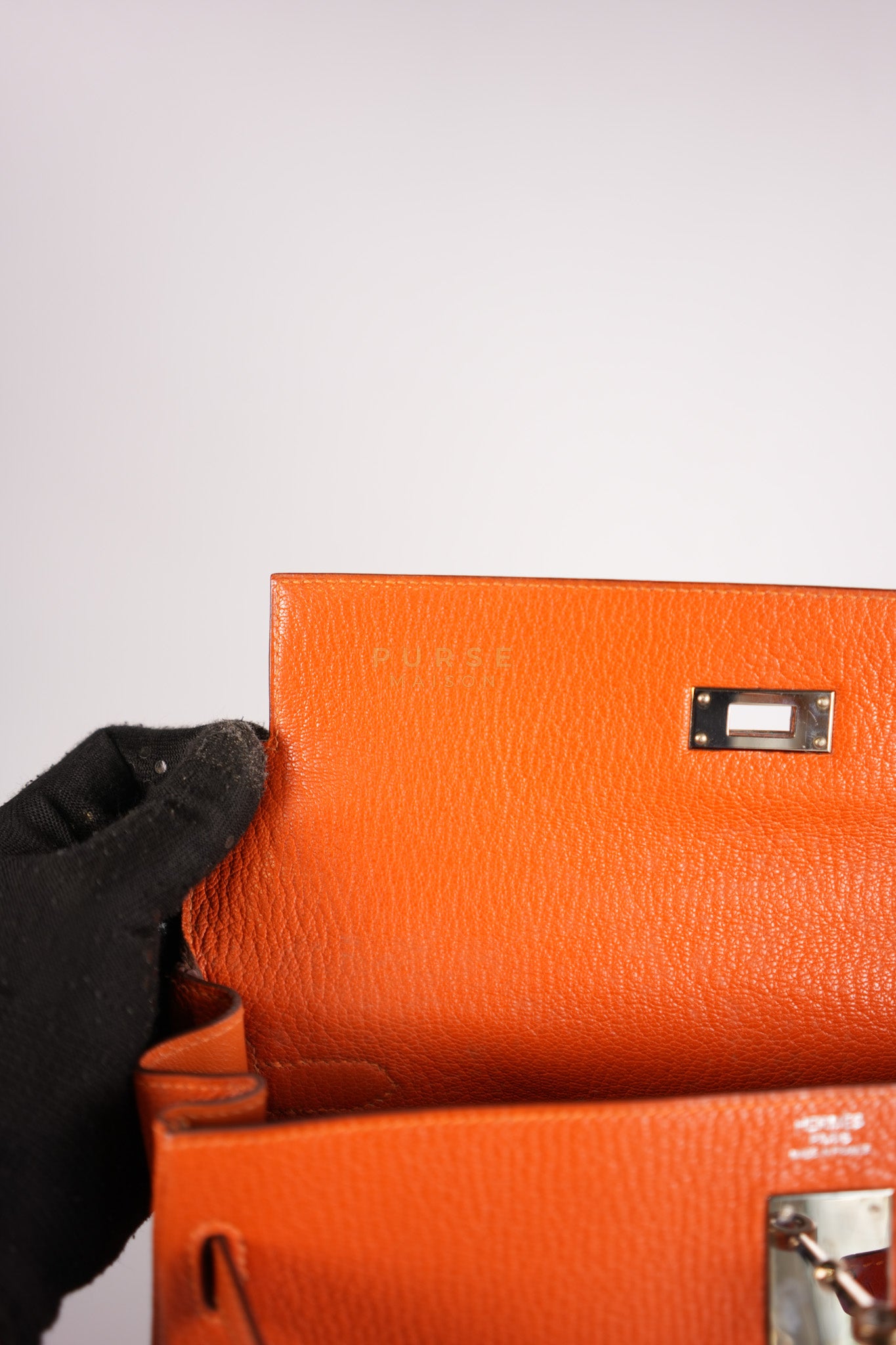 Kelly 32 in Orange Togo Leather Palladium Hardware Stamp M Square(2009) | Purse Maison Luxury Bags Shop