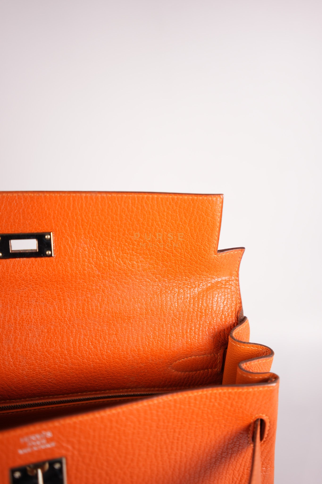 Kelly 32 in Orange Togo Leather Palladium Hardware Stamp M Square(2009) | Purse Maison Luxury Bags Shop