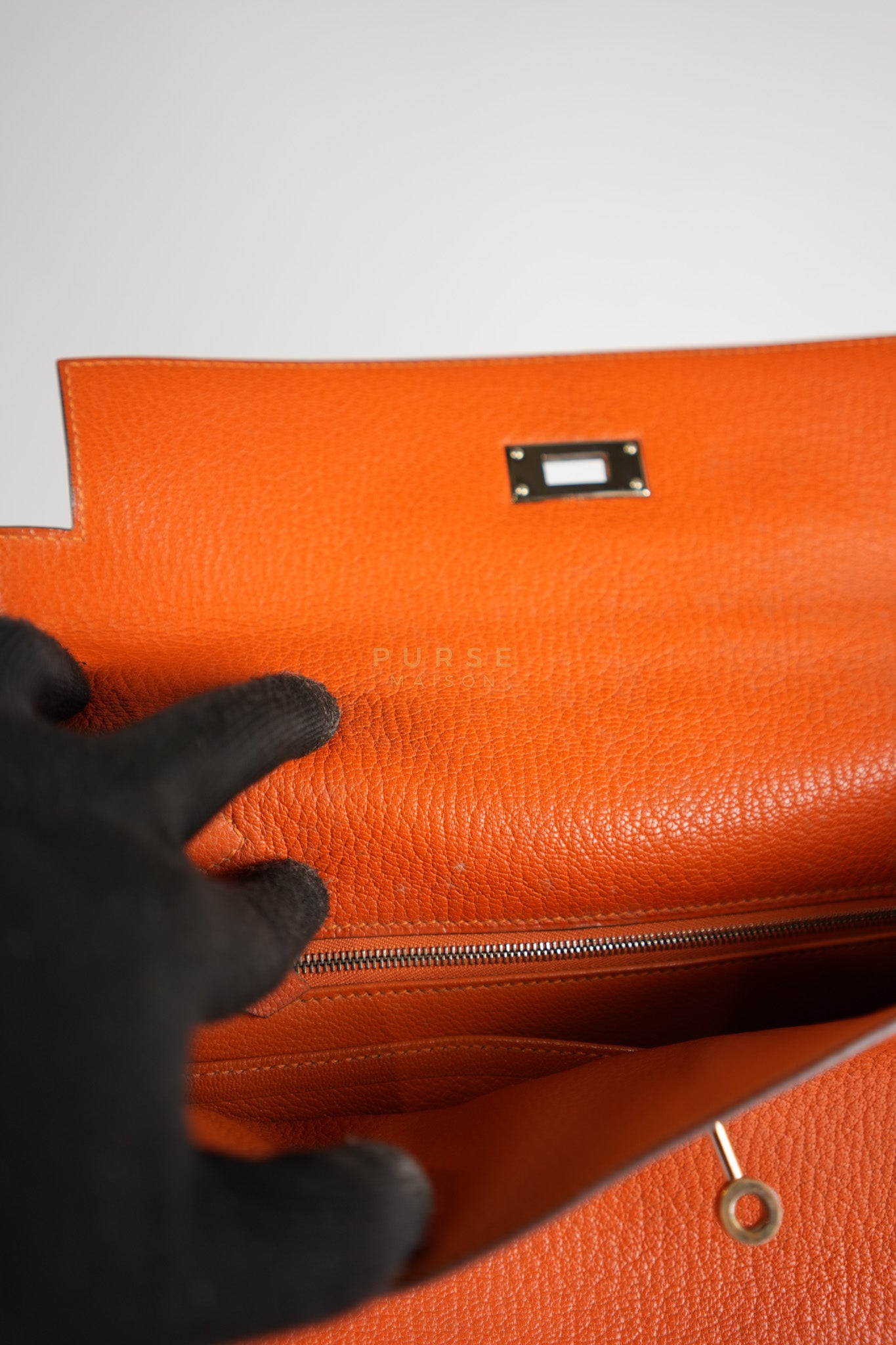 Kelly 32 in Orange Togo Leather Palladium Hardware Stamp M Square(2009) | Purse Maison Luxury Bags Shop