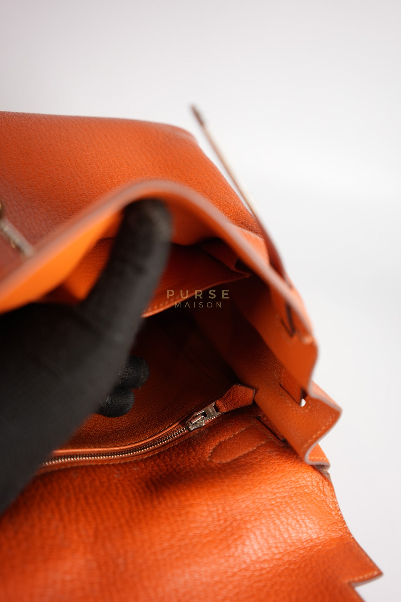 Kelly 32 in Orange Togo Leather Palladium Hardware Stamp M Square(2009) | Purse Maison Luxury Bags Shop