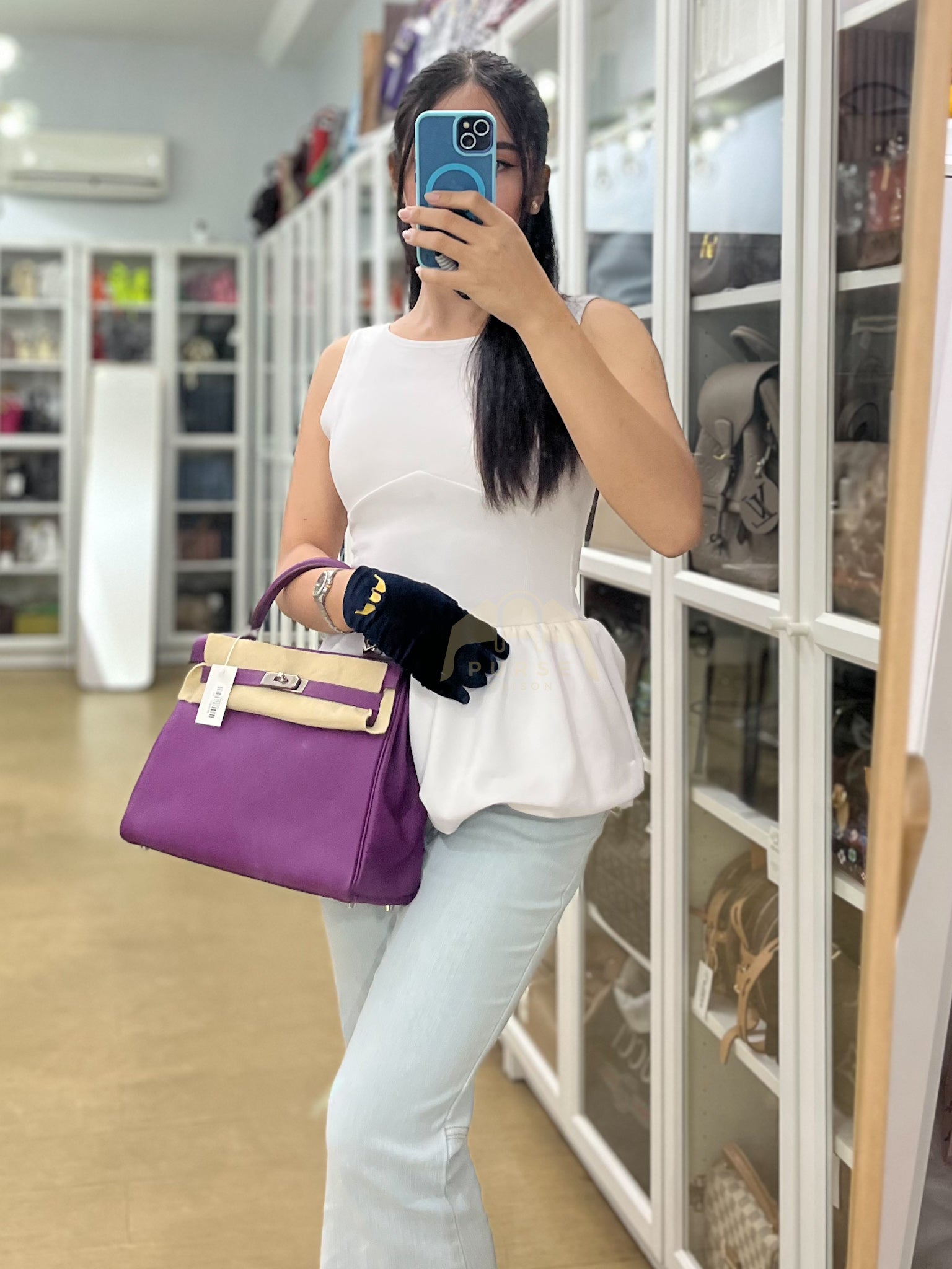 Kelly 32 Retourne in Anemone Togo Leather Palladium Hardware Stamp R Square(2014) | Purse Maison Luxury Bags Shop