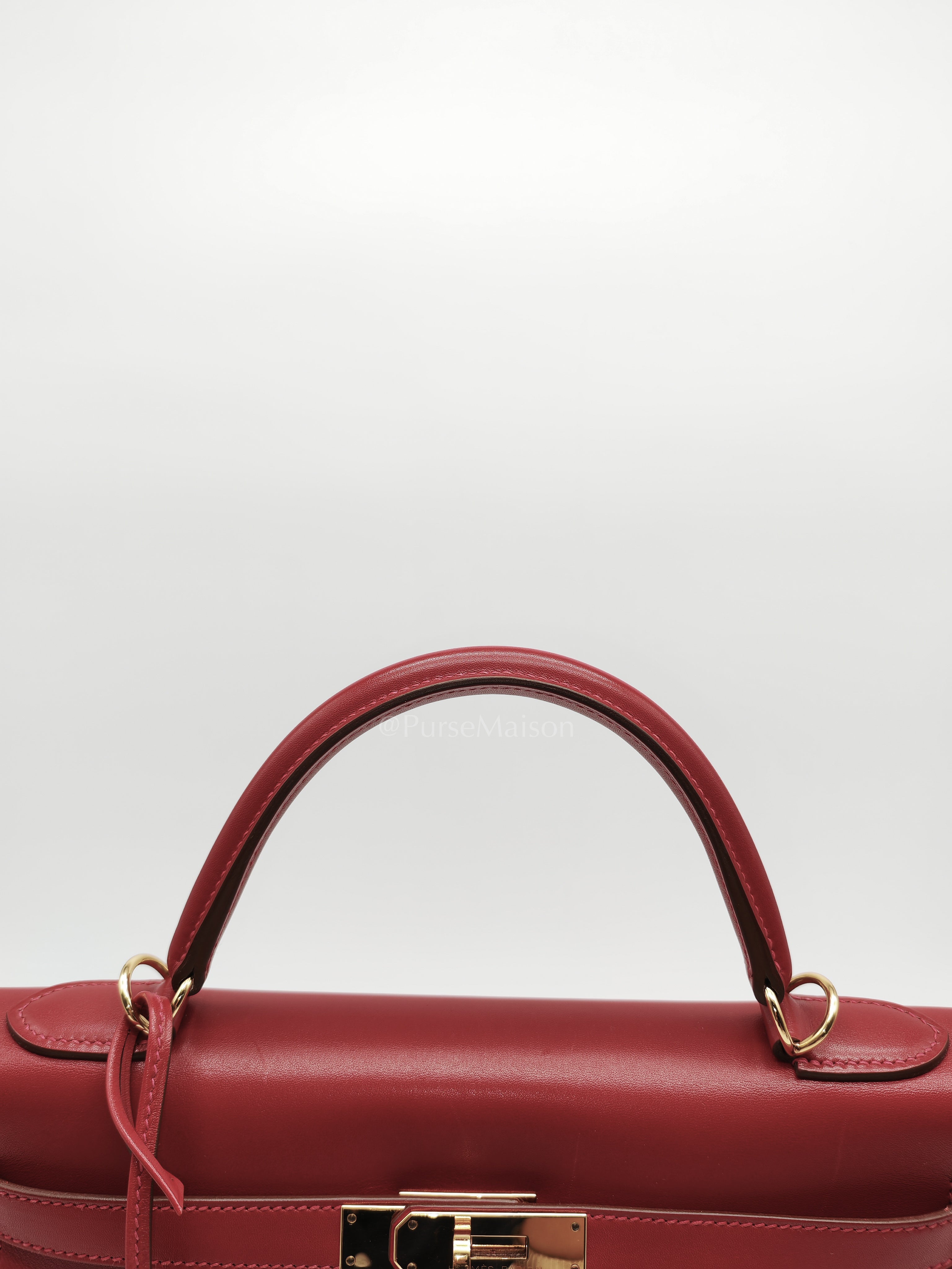 Kelly 32 Retourne in Rouge Vif Tadelakt Leather and Gold Hardware Stamp X (2016) | Purse Maison Luxury Bags Shop