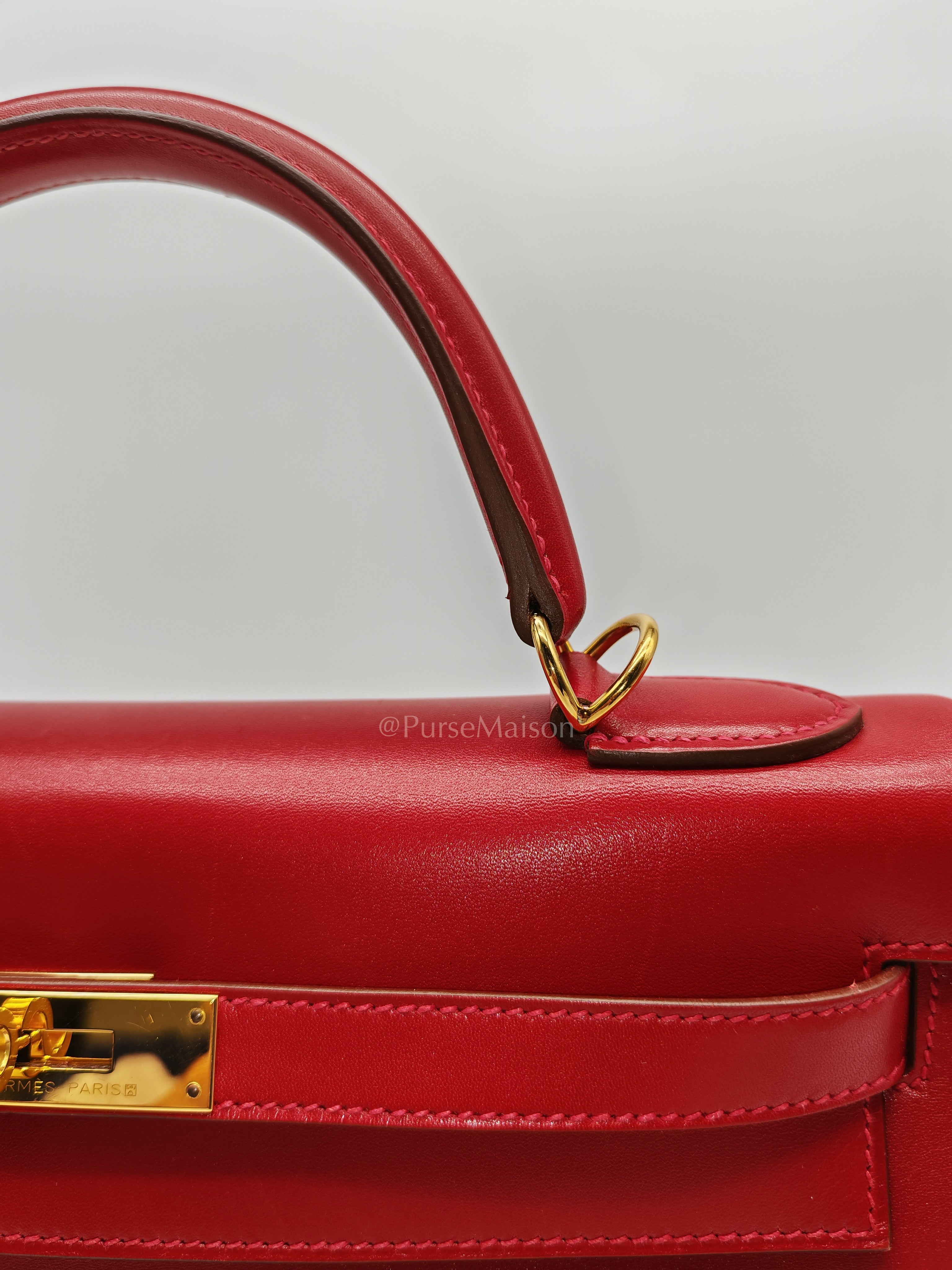 Kelly 32 Retourne in Rouge Vif Tadelakt Leather and Gold Hardware Stamp X (2016) | Purse Maison Luxury Bags Shop