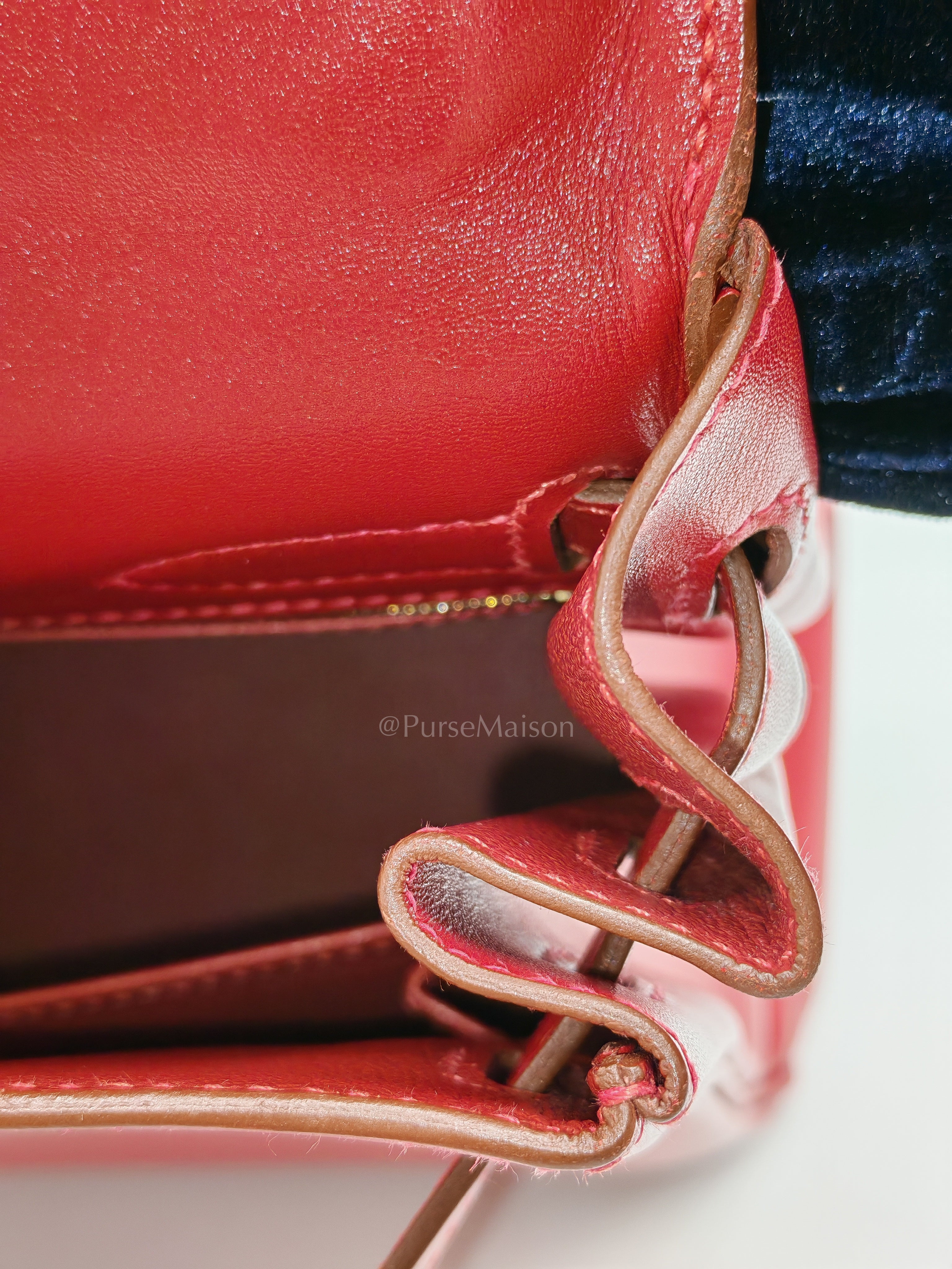 Kelly 32 Retourne in Rouge Vif Tadelakt Leather and Gold Hardware Stamp X (2016) | Purse Maison Luxury Bags Shop
