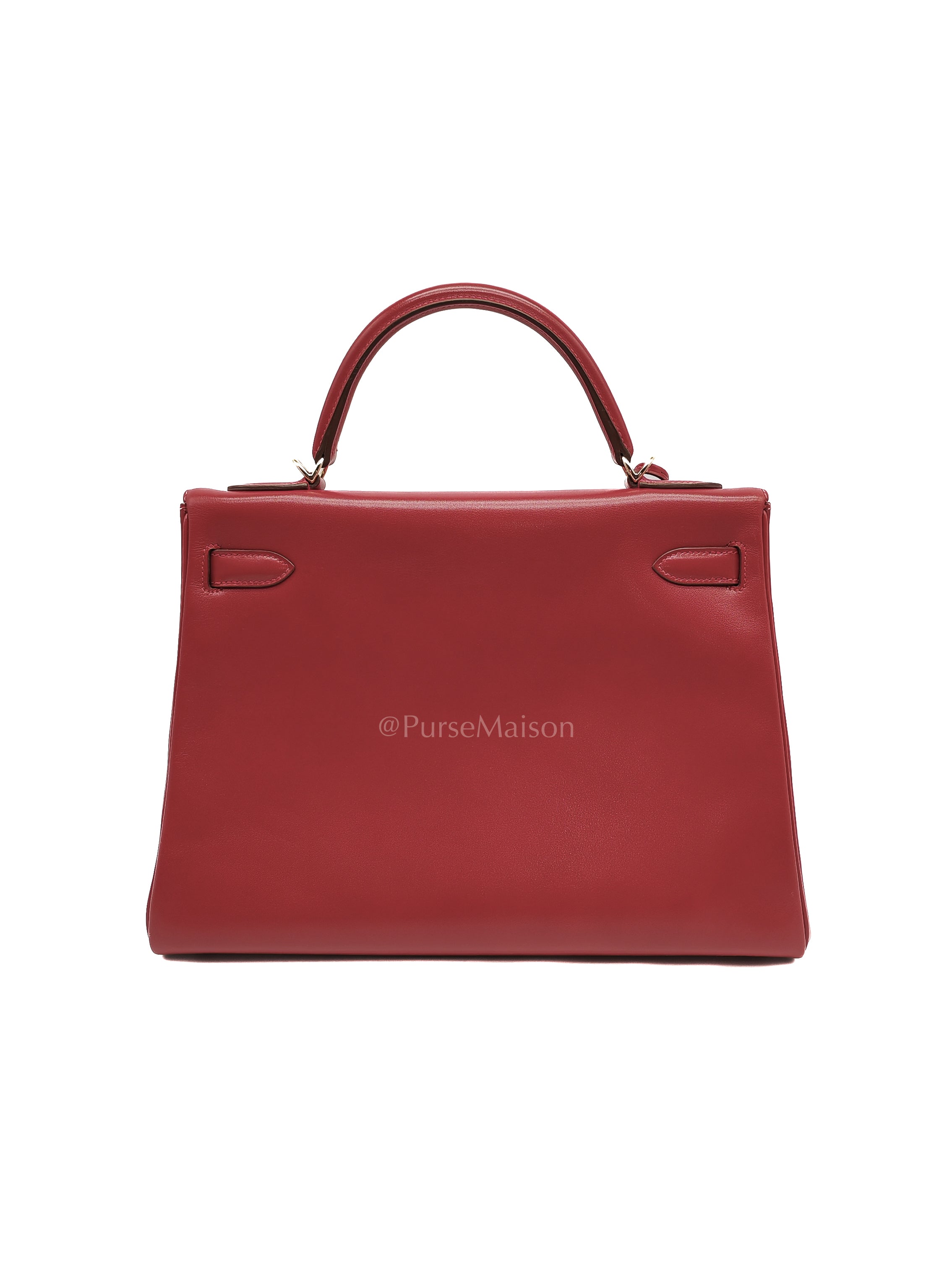 Kelly 32 Retourne in Rouge Vif Tadelakt Leather and Gold Hardware Stamp X (2016) | Purse Maison Luxury Bags Shop