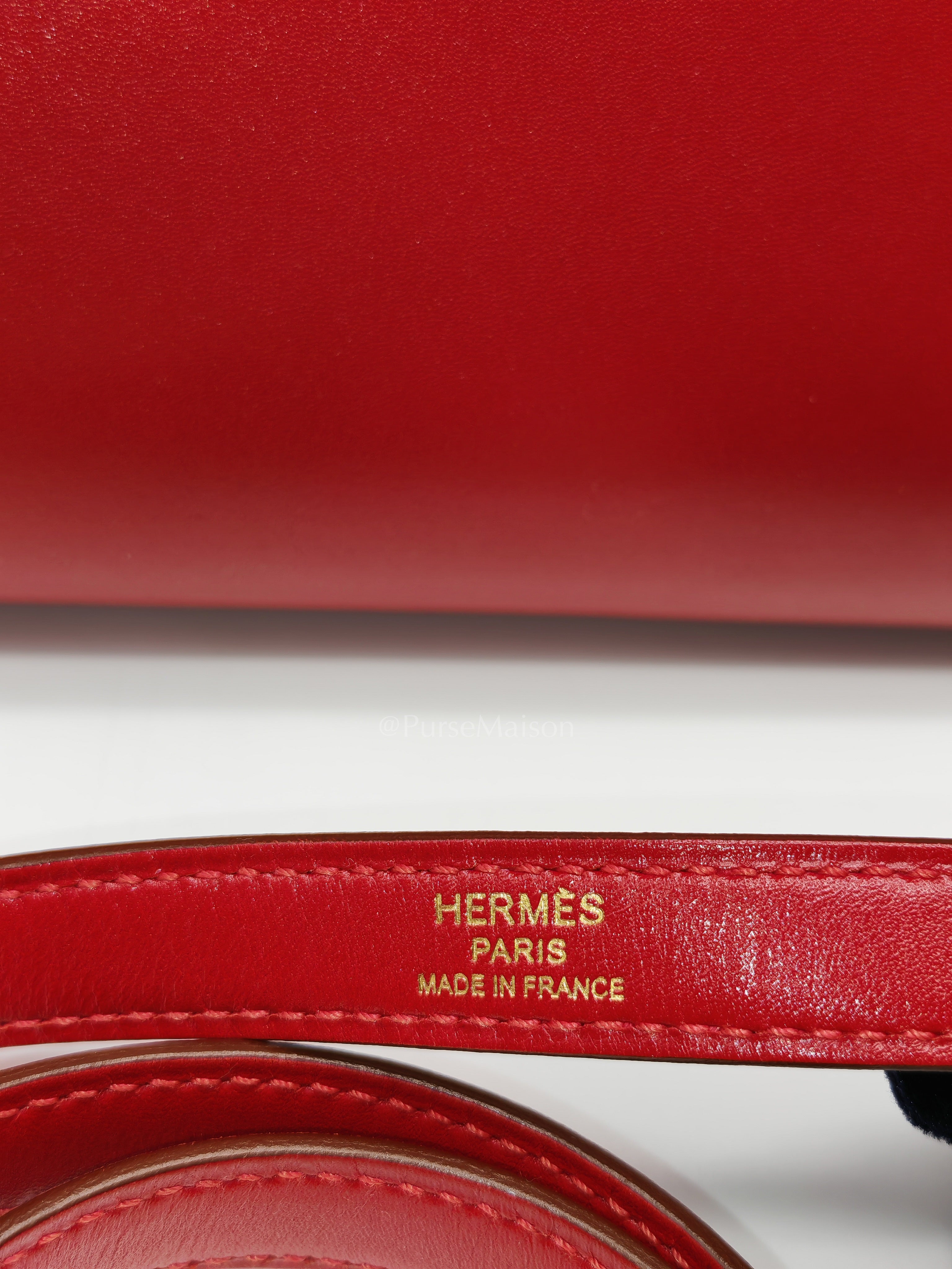 Kelly 32 Retourne in Rouge Vif Tadelakt Leather and Gold Hardware Stamp X (2016) | Purse Maison Luxury Bags Shop