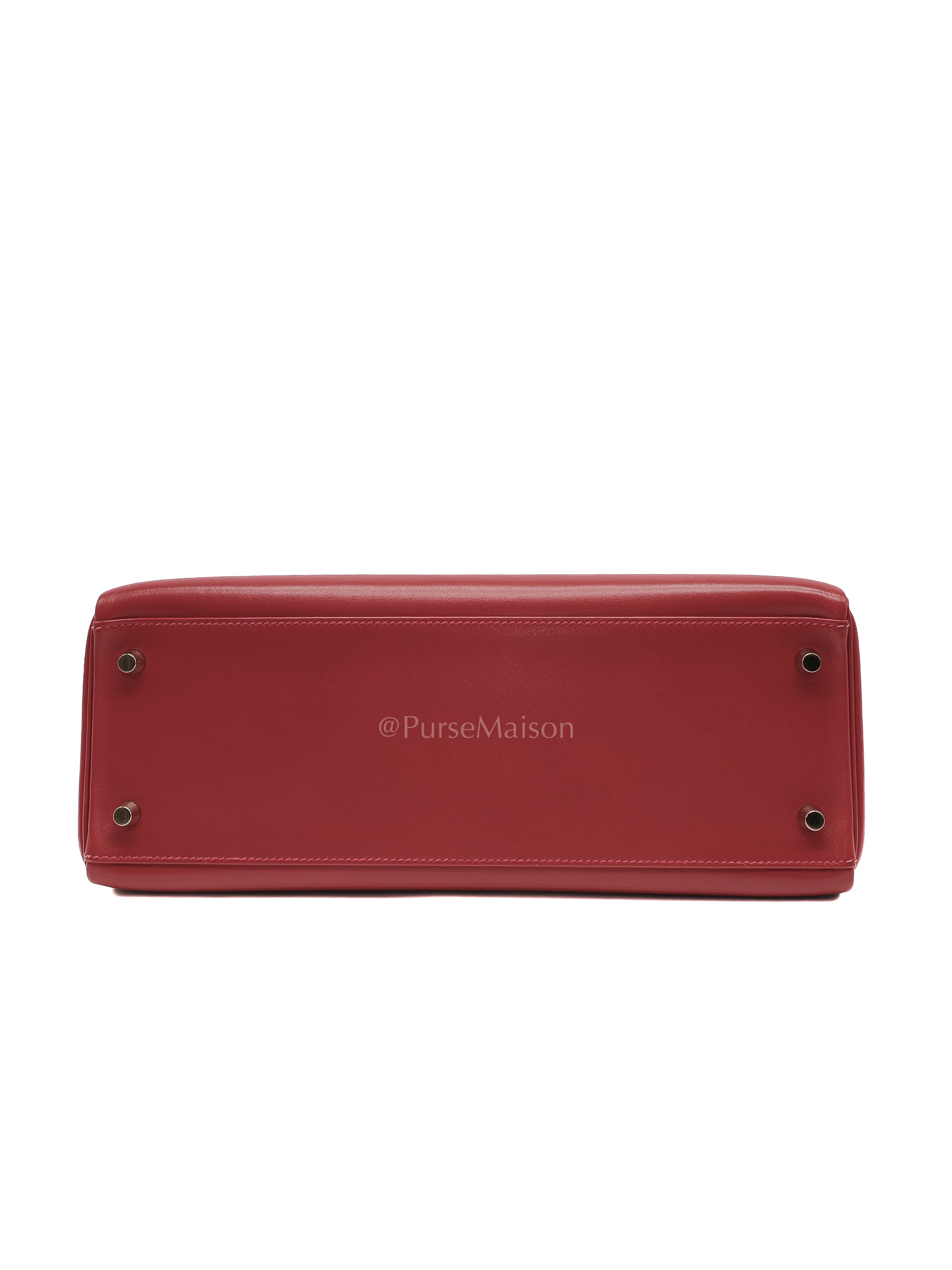 Kelly 32 Retourne in Rouge Vif Tadelakt Leather and Gold Hardware Stamp X (2016) | Purse Maison Luxury Bags Shop