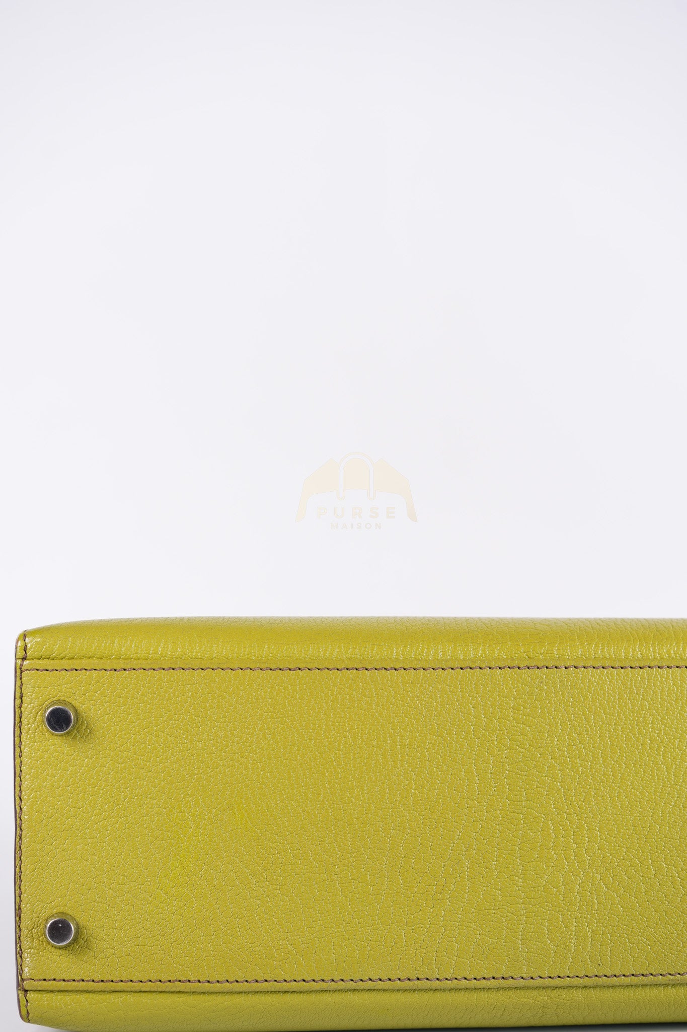 Kelly 32 Sellier Vert Anis Chevre Mysore in Palladium Hardware Stamp K Square (2007) | Purse Maison Luxury Bags Shop