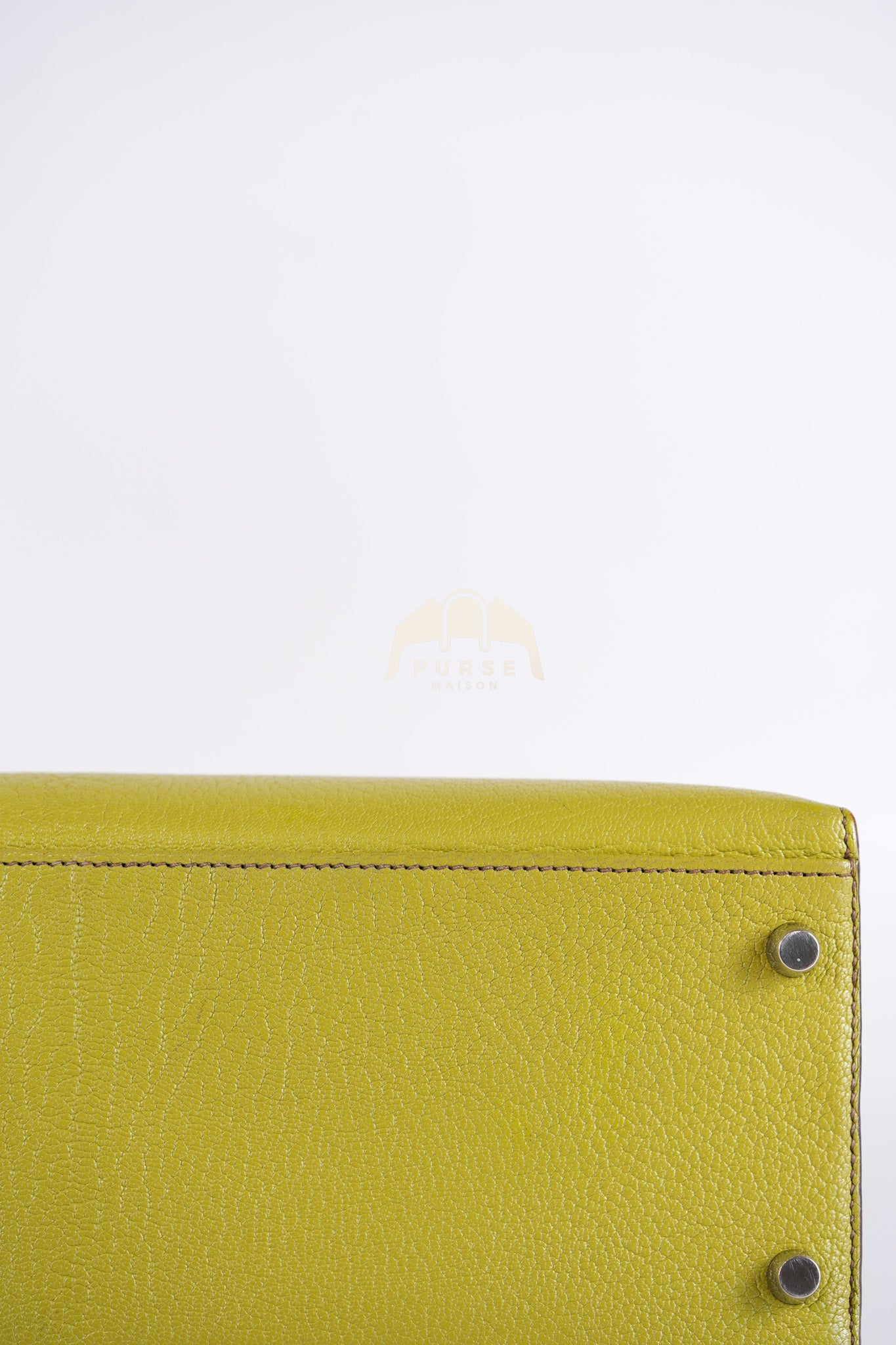 Kelly 32 Sellier Vert Anis Chevre Mysore in Palladium Hardware Stamp K Square (2007) | Purse Maison Luxury Bags Shop