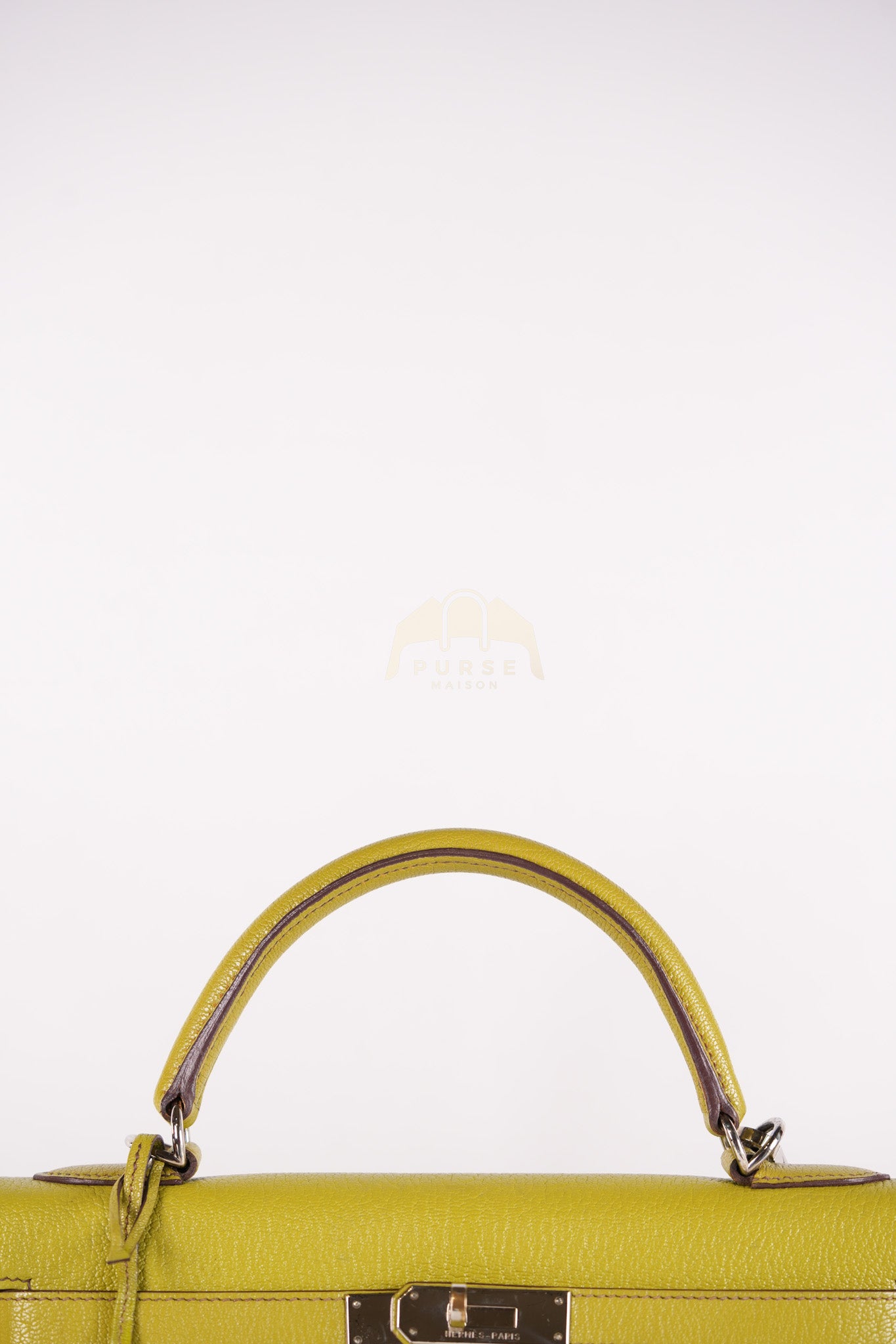 Kelly 32 Sellier Vert Anis Chevre Mysore in Palladium Hardware Stamp K Square (2007) | Purse Maison Luxury Bags Shop