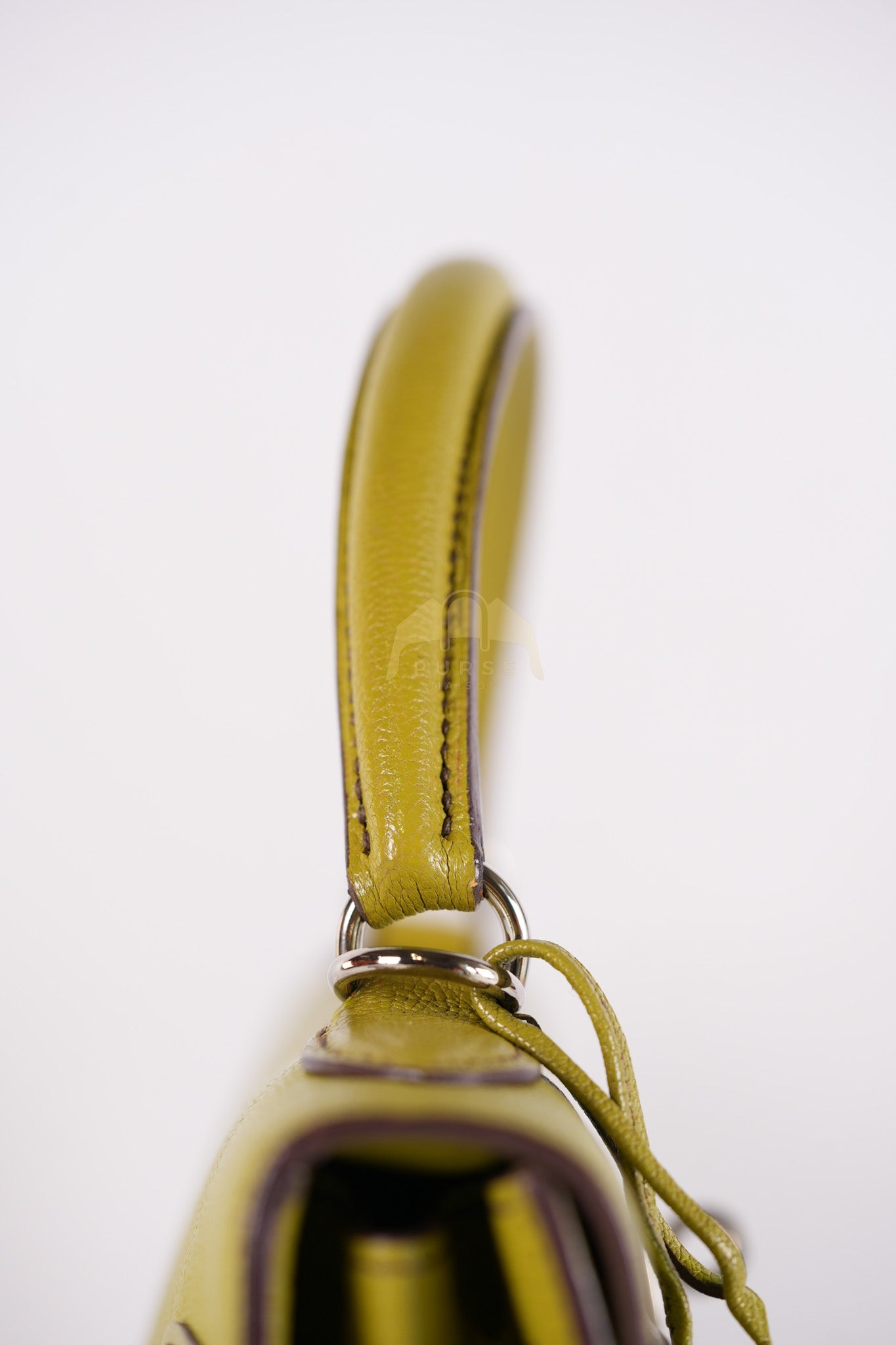 Kelly 32 Sellier Vert Anis Chevre Mysore in Palladium Hardware Stamp K Square (2007) | Purse Maison Luxury Bags Shop