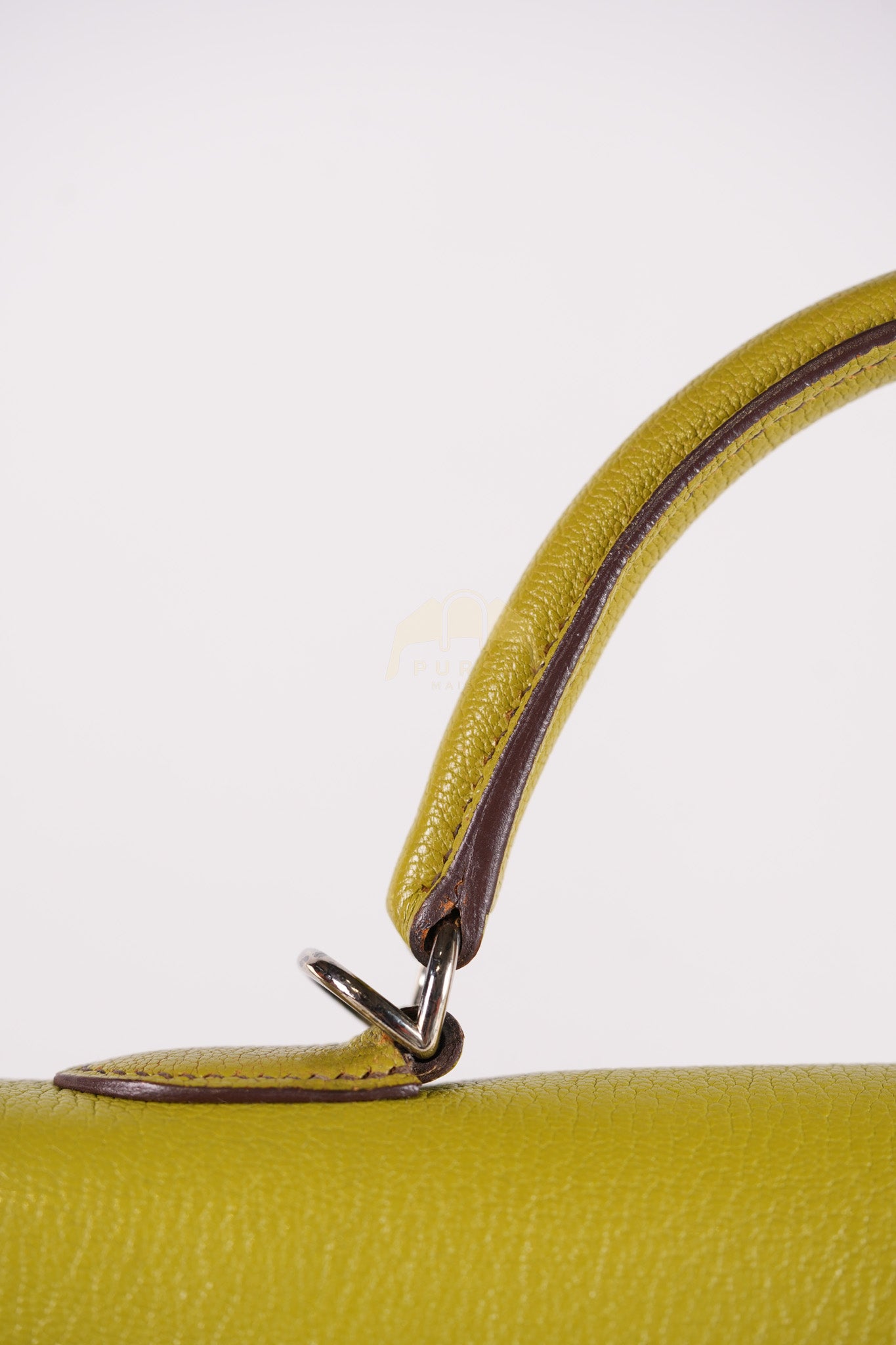 Kelly 32 Sellier Vert Anis Chevre Mysore in Palladium Hardware Stamp K Square (2007) | Purse Maison Luxury Bags Shop