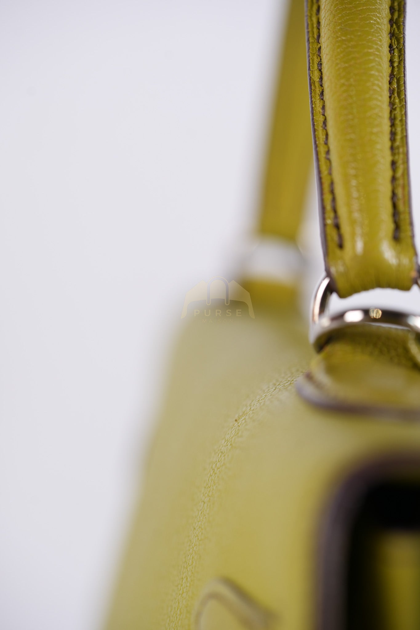 Kelly 32 Sellier Vert Anis Chevre Mysore in Palladium Hardware Stamp K Square (2007) | Purse Maison Luxury Bags Shop