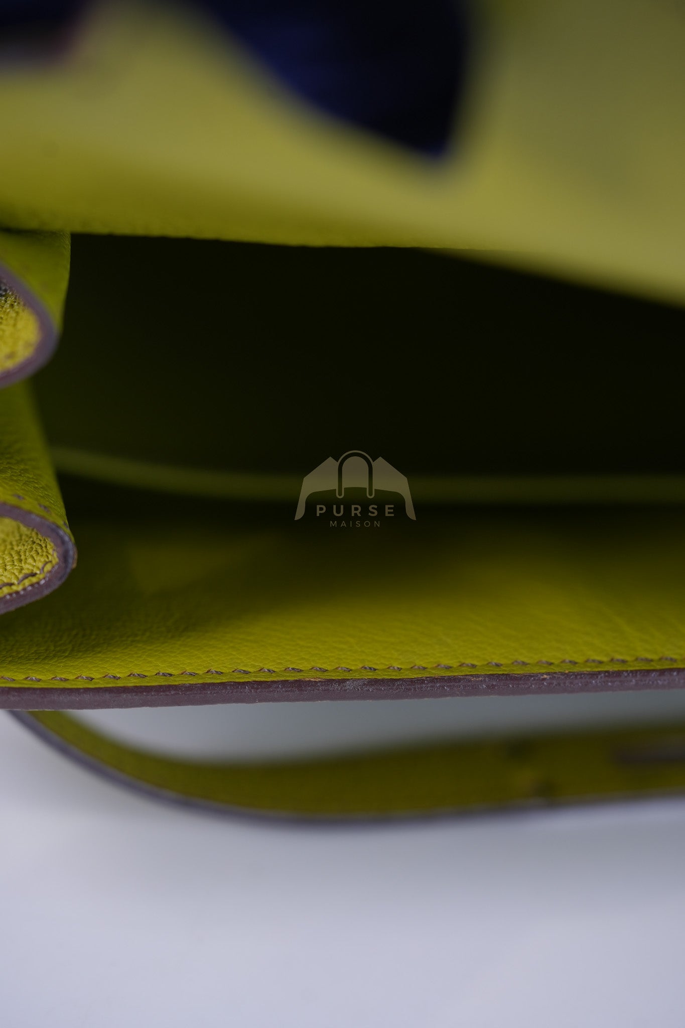 Kelly 32 Sellier Vert Anis Chevre Mysore in Palladium Hardware Stamp K Square (2007) | Purse Maison Luxury Bags Shop