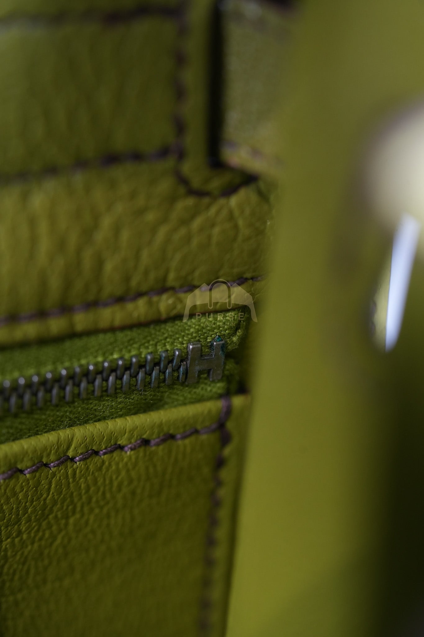 Kelly 32 Sellier Vert Anis Chevre Mysore in Palladium Hardware Stamp K Square (2007) | Purse Maison Luxury Bags Shop