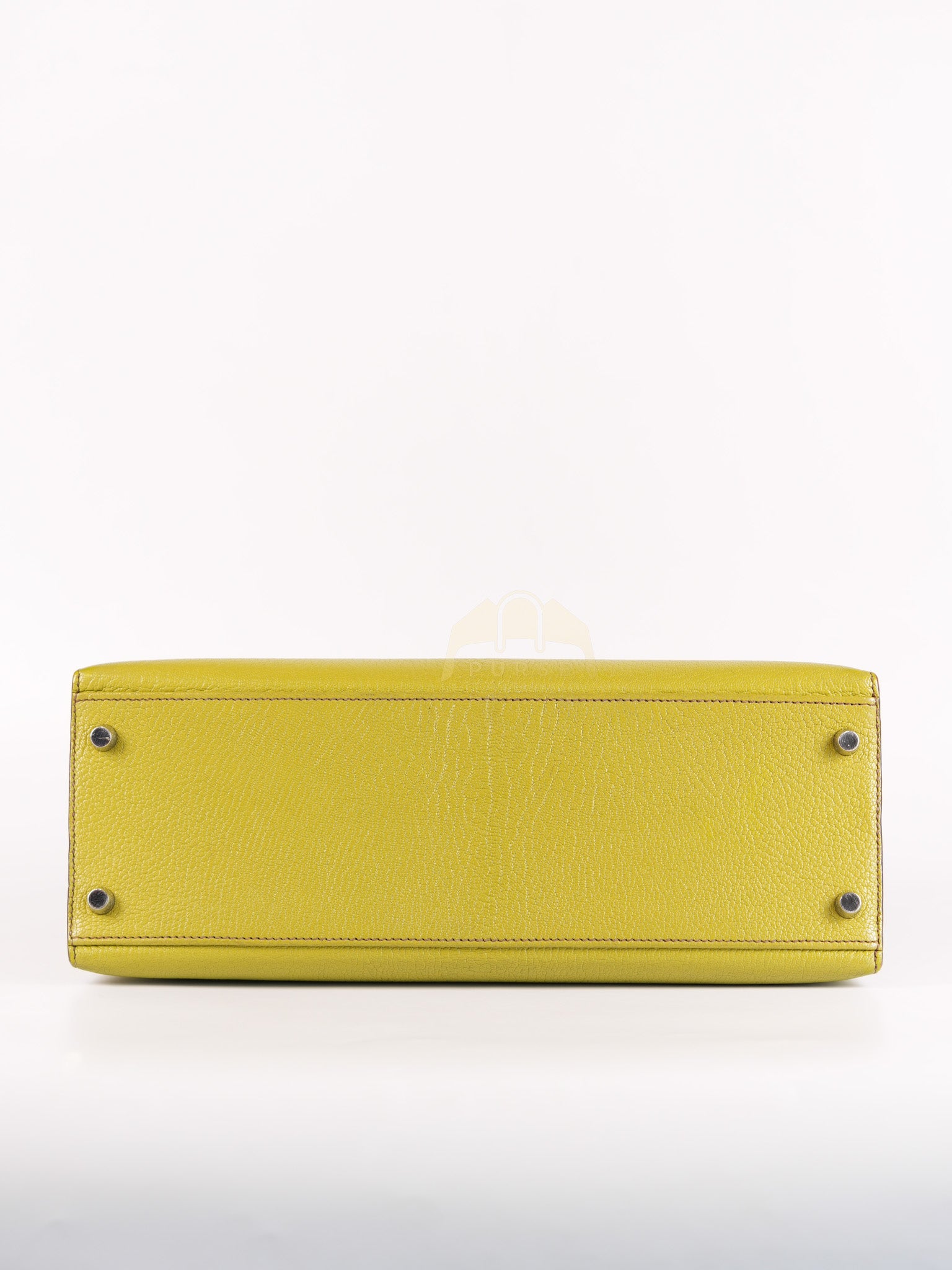 Kelly 32 Sellier Vert Anis Chevre Mysore in Palladium Hardware Stamp K Square (2007) | Purse Maison Luxury Bags Shop