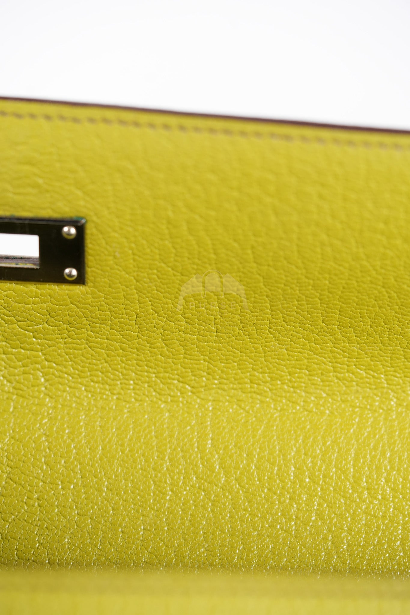 Kelly 32 Sellier Vert Anis Chevre Mysore in Palladium Hardware Stamp K Square (2007) | Purse Maison Luxury Bags Shop